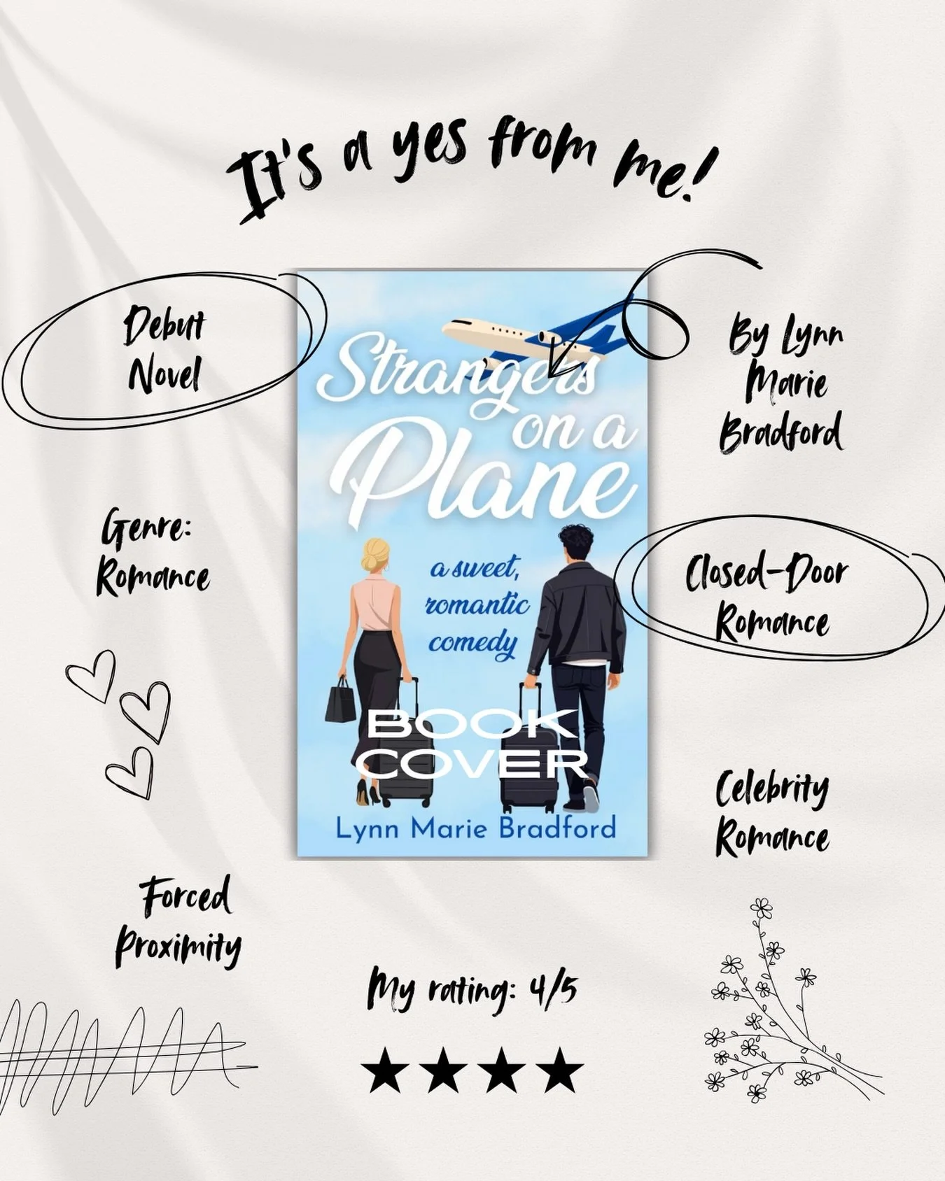 ⭐️⭐️⭐️⭐️ Book Review: Strangers On A Plane by Lynn Marie Bradford

Strangers On A Plane is the rom-com escape I didn&rsquo;t know I needed. Lynn Marie Bradford serves up chemistry, chaos, and just the right amount of &ldquo;oh no they didn&rsquo;t&rd