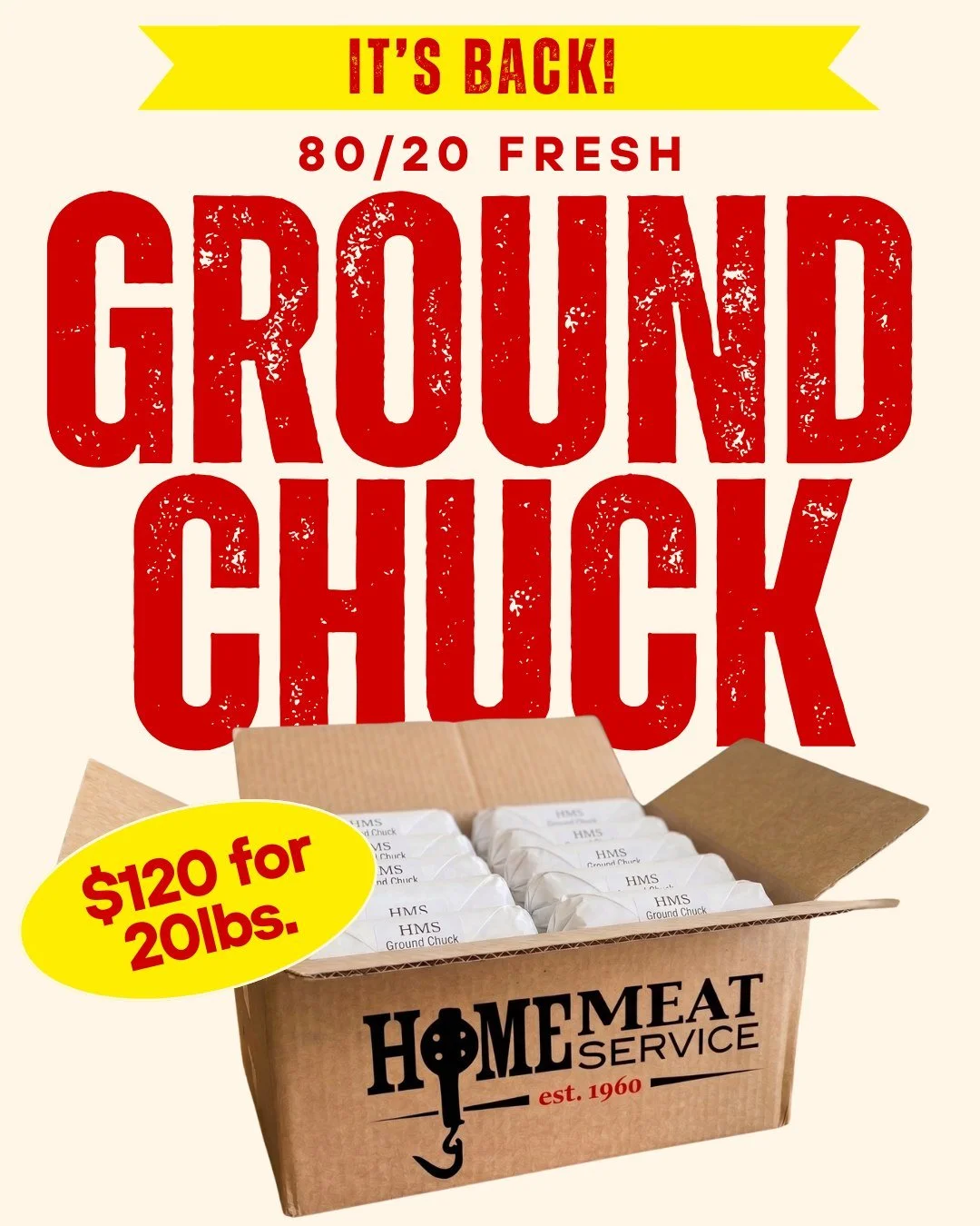 𝗧𝗛𝗘 𝗛𝗢𝗧 𝗕𝗨𝗬 𝗜𝗦 𝗕𝗔𝗖𝗞! 🚨 You asked, we delivered. Get another shot at our massive Ground Chuck deal before it&rsquo;s gone again! 🥩

💰 $𝟭𝟮𝟬 𝗳𝗼𝗿 𝗮 𝟮𝟬𝗹𝗯. 𝗖𝗮𝘀𝗲 ($6.00/𝘭𝘣!)
✅ Fresh, never frozen
✅ Convenient 1lb, chubs 
✅