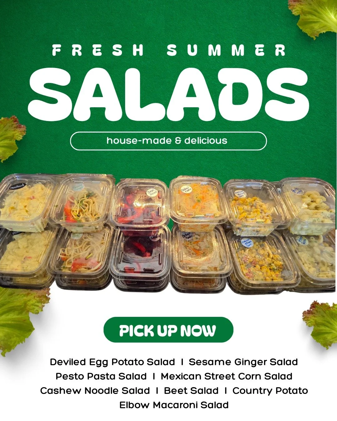 Summer is officially in the bowl! 🥗☀️ We&rsquo;ve got a flavor for every craving and every occasion. Available HMS Locations ONLY:

🥚 Deviled Egg Potato Salad 
🫚 Sesame Ginger Salad
🌿 Pesto Pasta Salad 
🌽 Mexican Street Corn Salad 
🥜 Cashew Noo