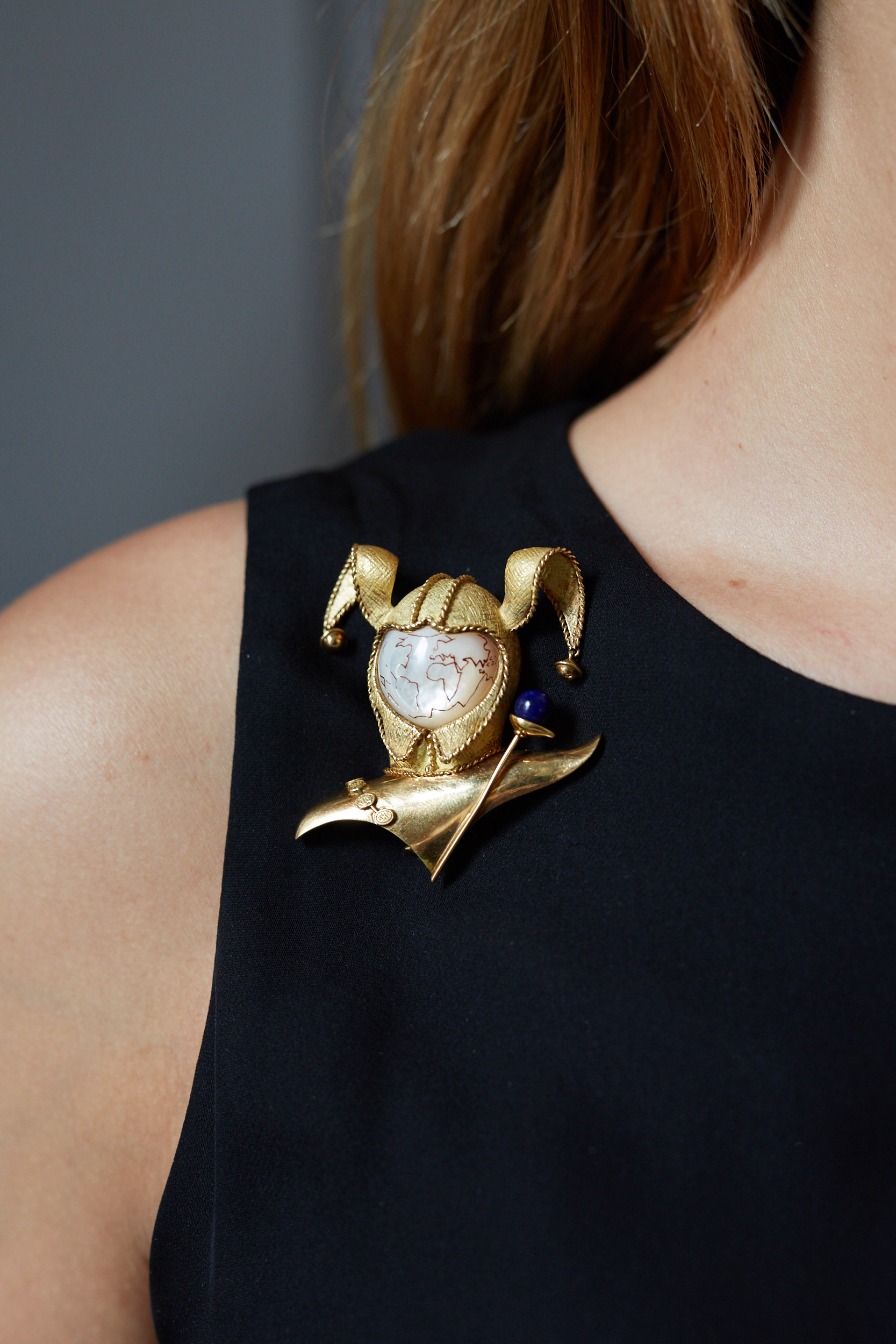 lapis lazuli, mother of pearl and 18 karat gold Harlequin brooch, 1962