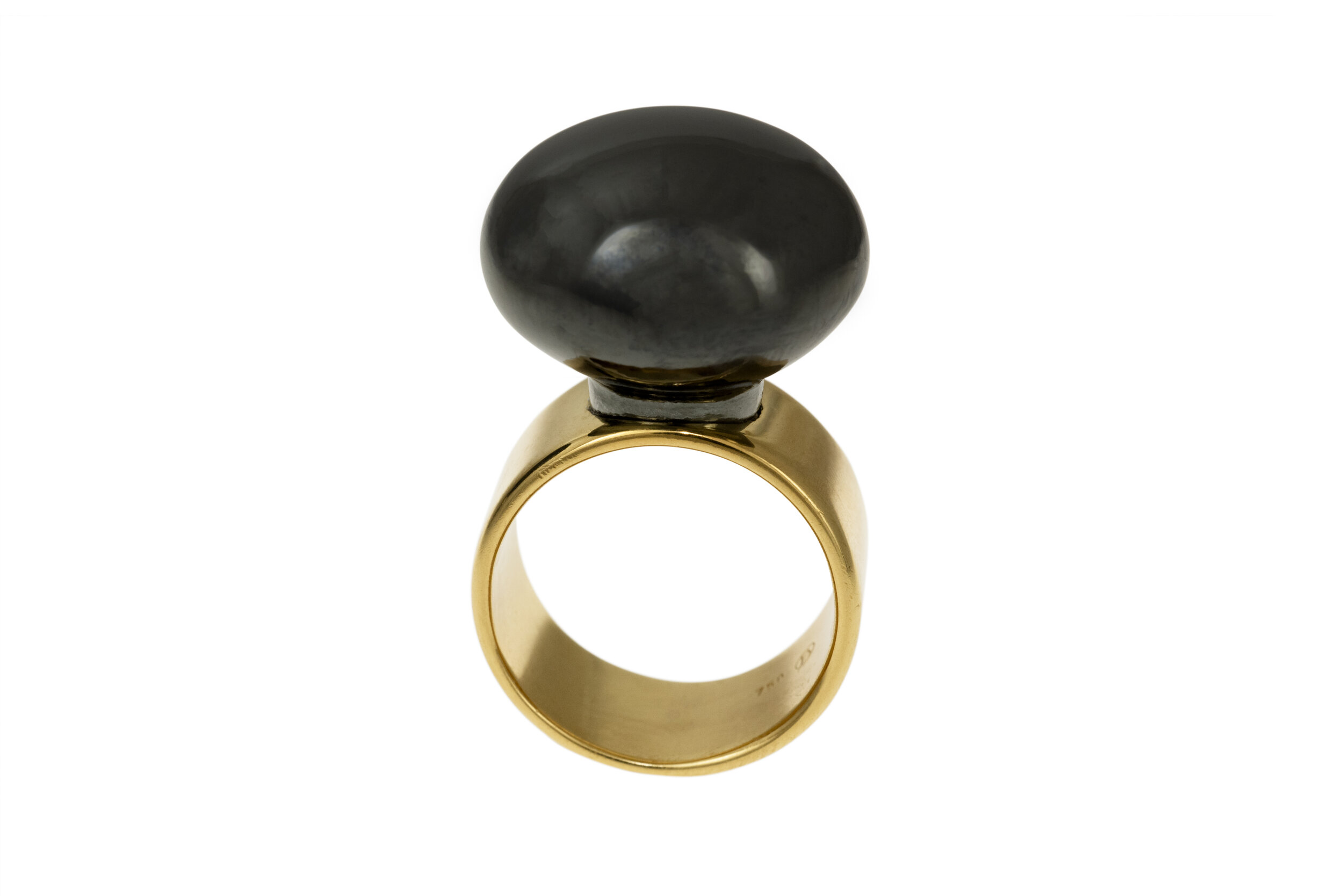 Friedrich Becker Hematite and 18k Yellow Gold Ring 1958