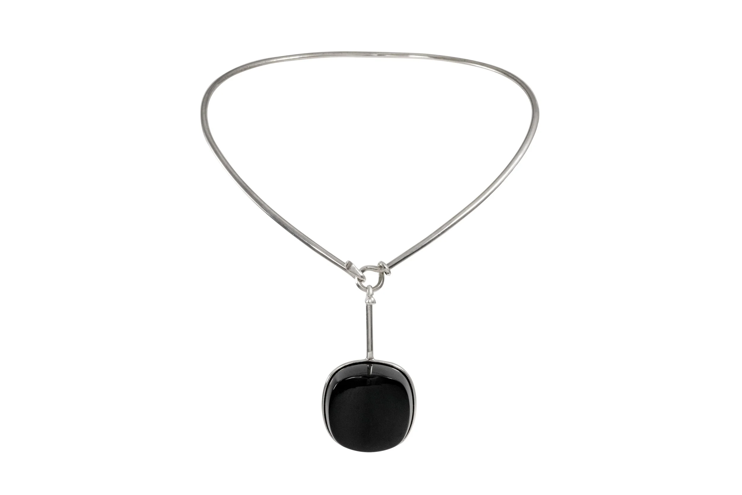 Vivianna Torun for Georg Jensen Black Jade and Sterling Silver Pendant and Silver Torque