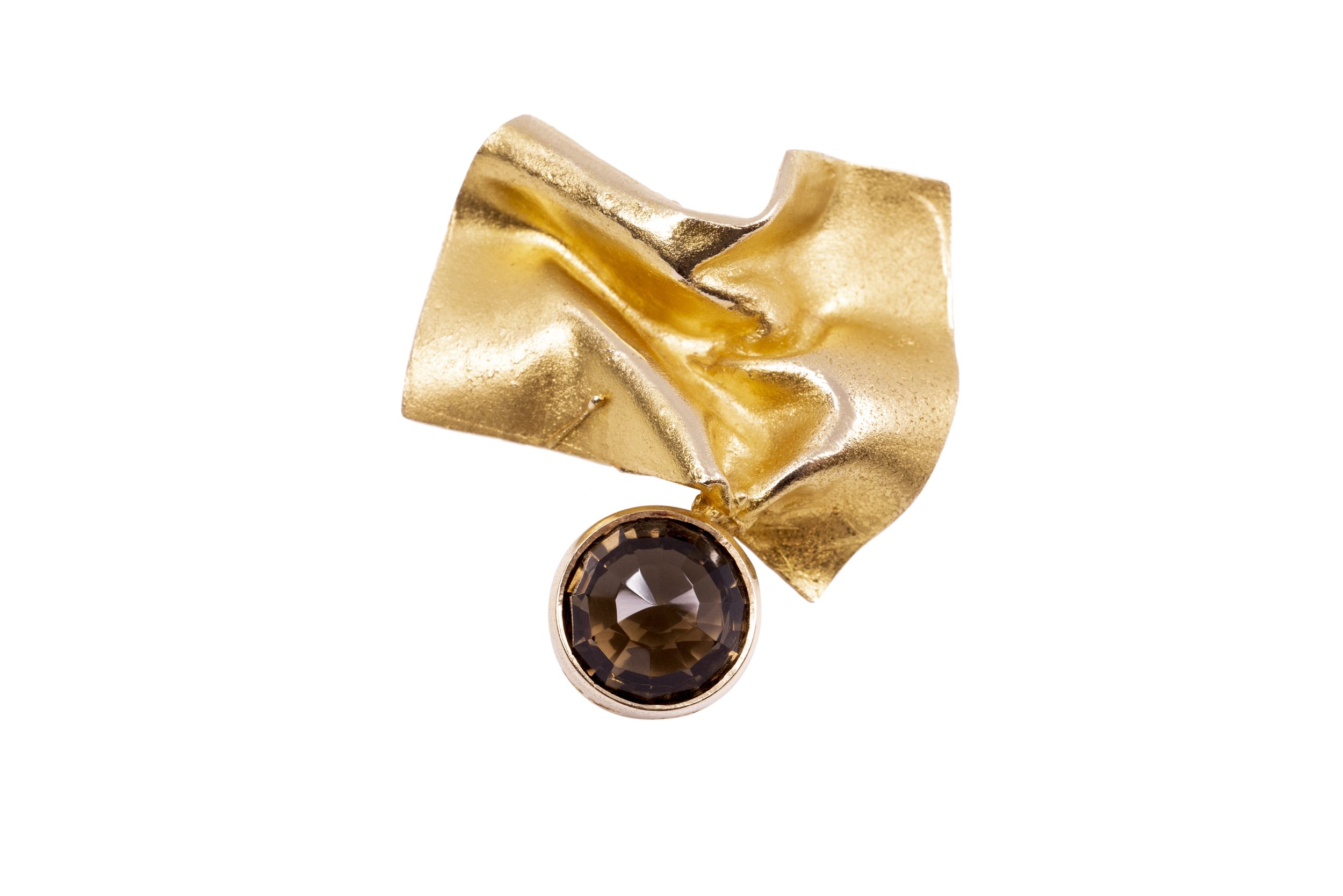 Björn Weckström Smokey Quartz and 14K Gold Brooch