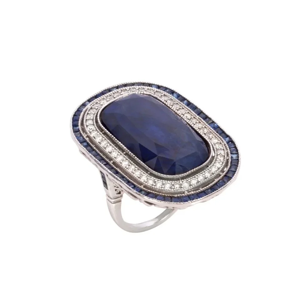 Burmese Sapphire, Diamond, and 14K White Gold Ring