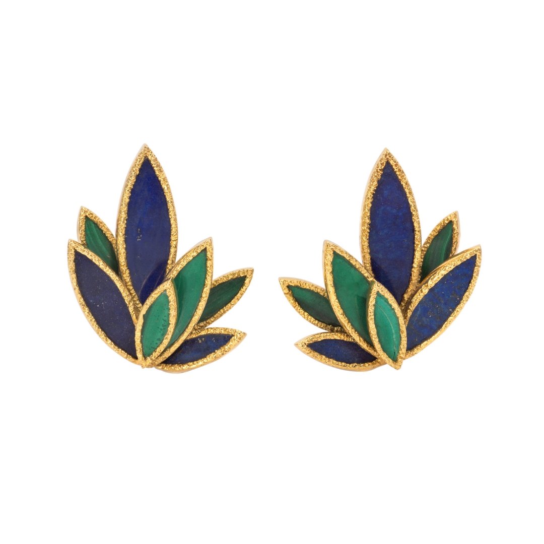Chaumet Malachite, Lapis Lazuli, 18K Gold Earrings, c. 1970
