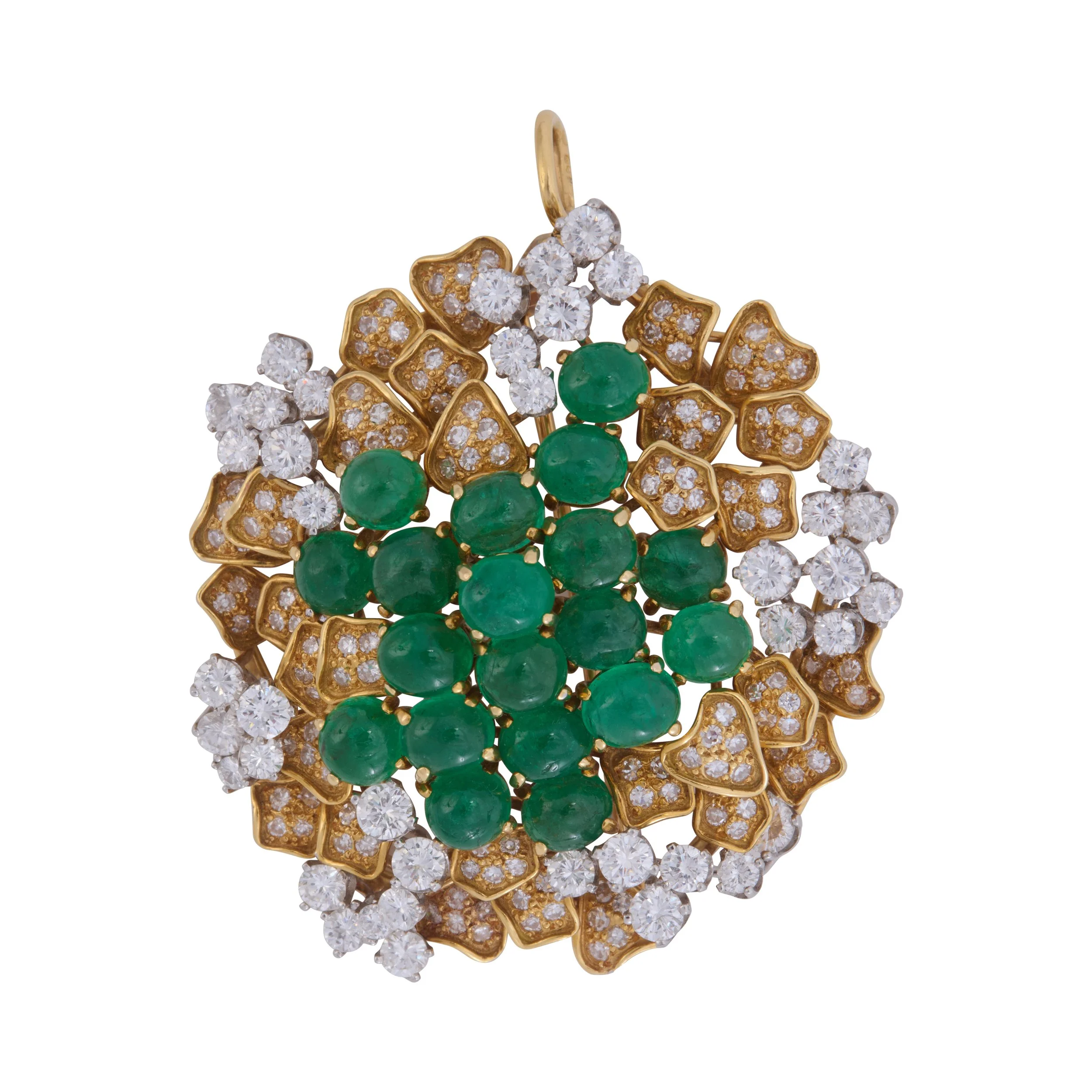 Gabriel Lucas Emerald, Diamond, and 18K White and Yellow Gold Brooch/Pendant, c. 1960