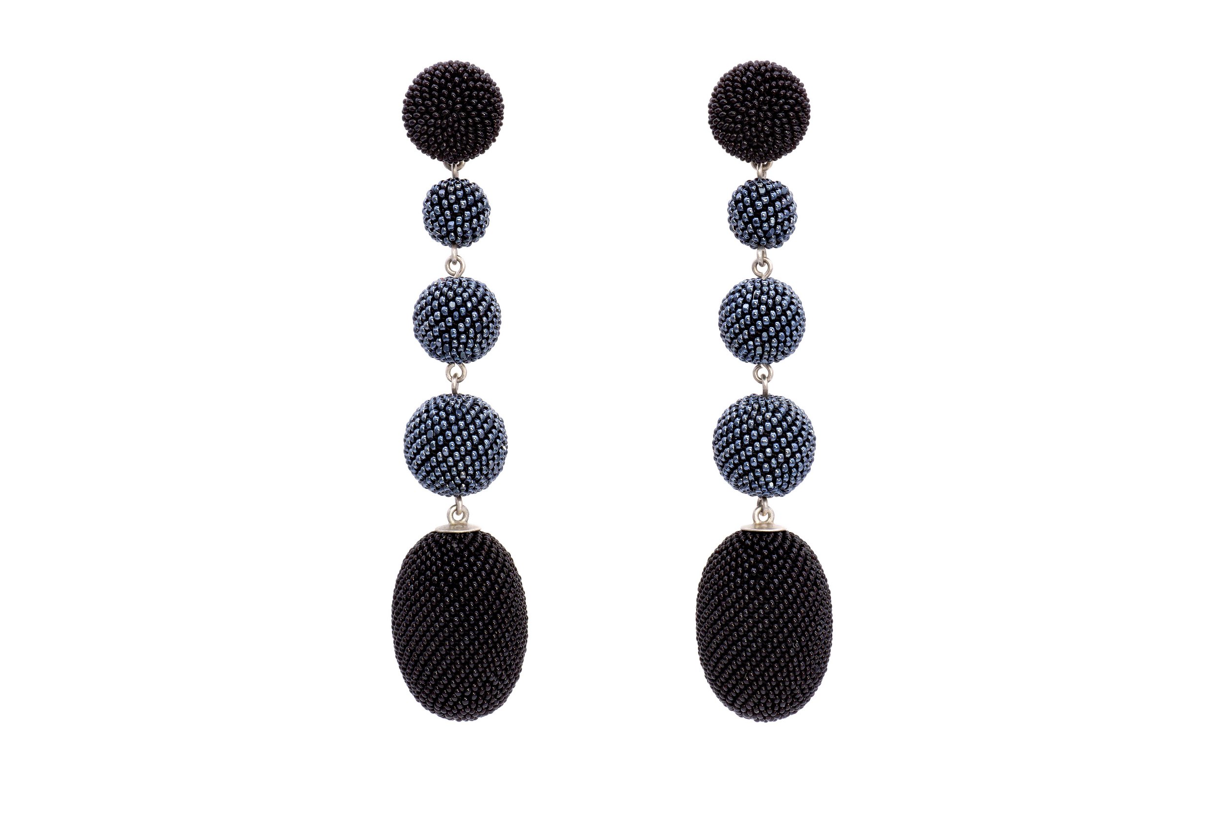 Stephan Hampala Venetian Glass Beads, Black Opaque, Anthracite Opaque, and Sterling Silver Earrings
