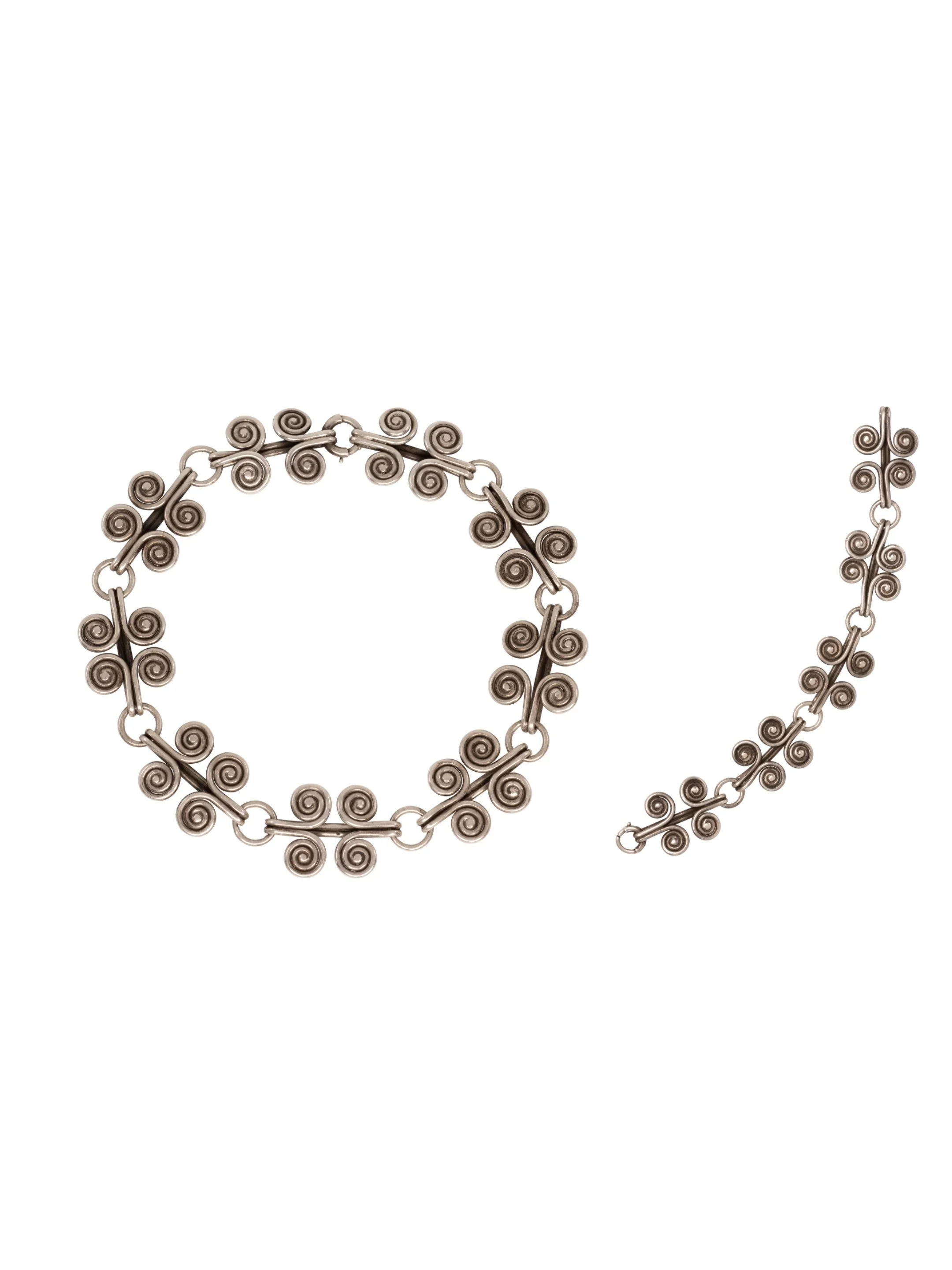 René Boivin Sterling Silver "Barbare" Bracelet and Necklace Set, c. 1980