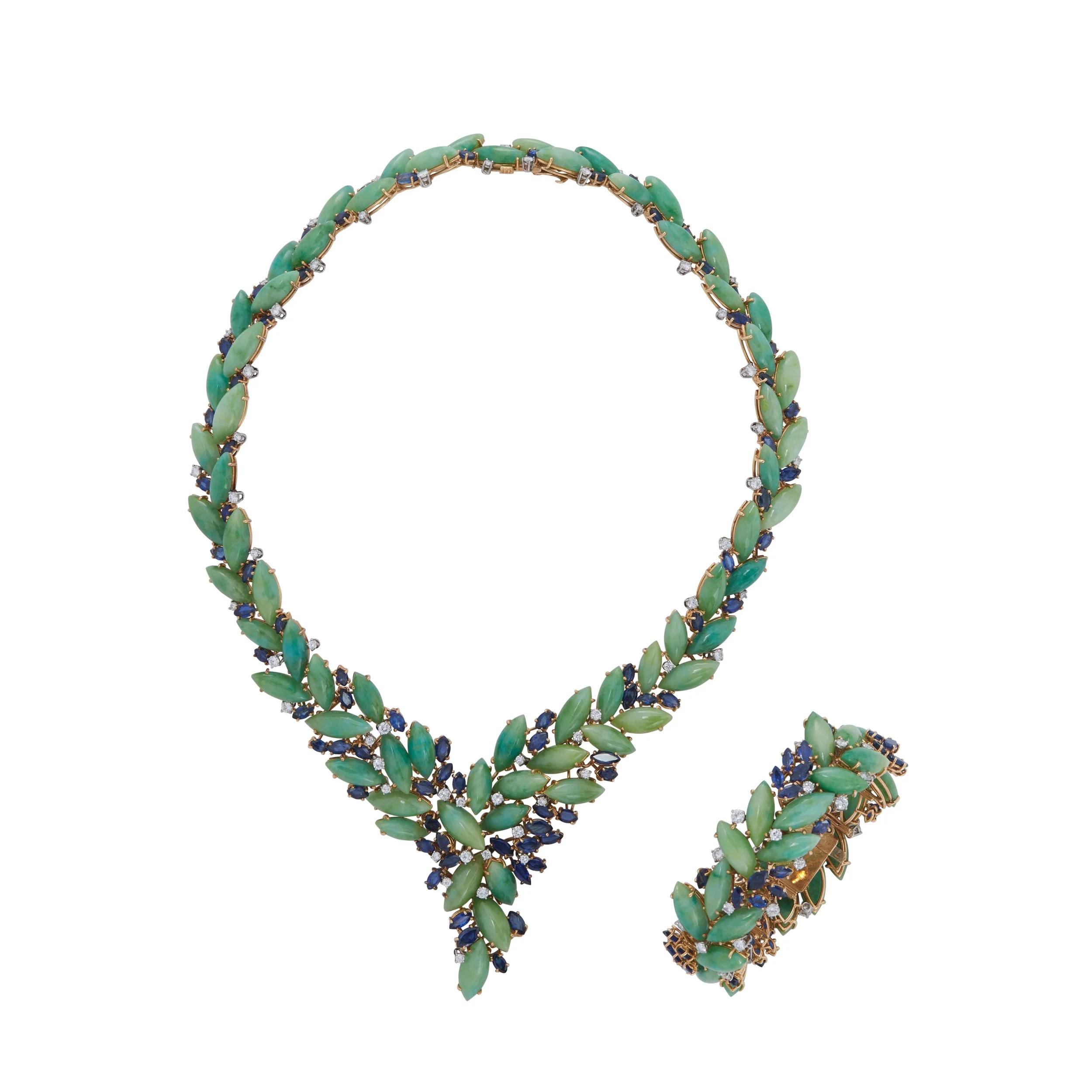 Diamond, Jadeite, Sapphire, and 18K Gold Demi-Parure