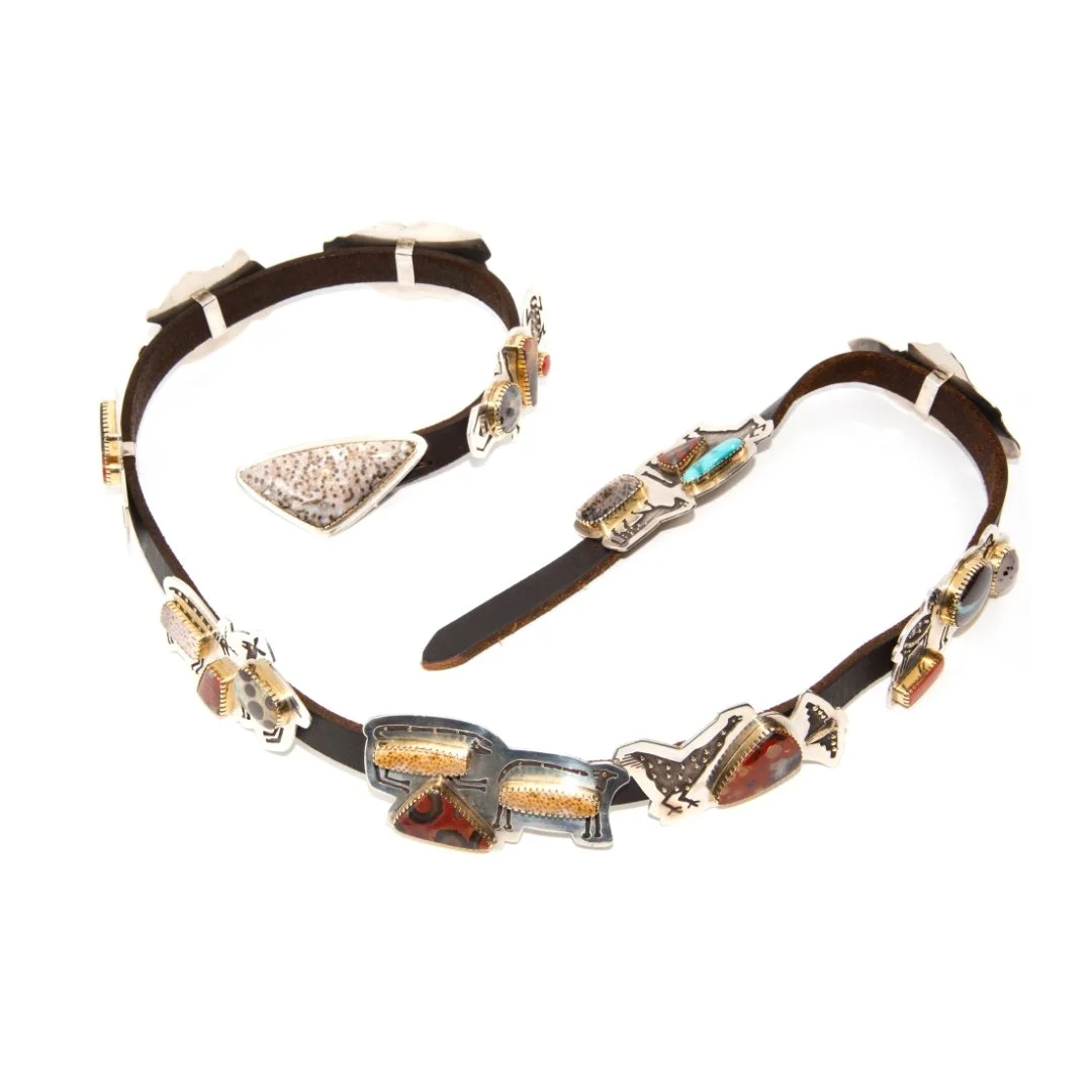 Gail Bird and Yazzie Johnson Sterling Silver and 18K Gold “Spots & Dots” Concha Belt, c. 2000