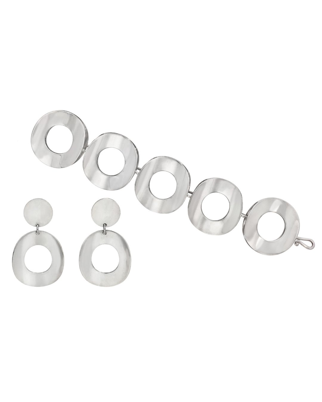 Tone Vigeland Sterling Silver Bracelet and Earrings Set, c. 1960.