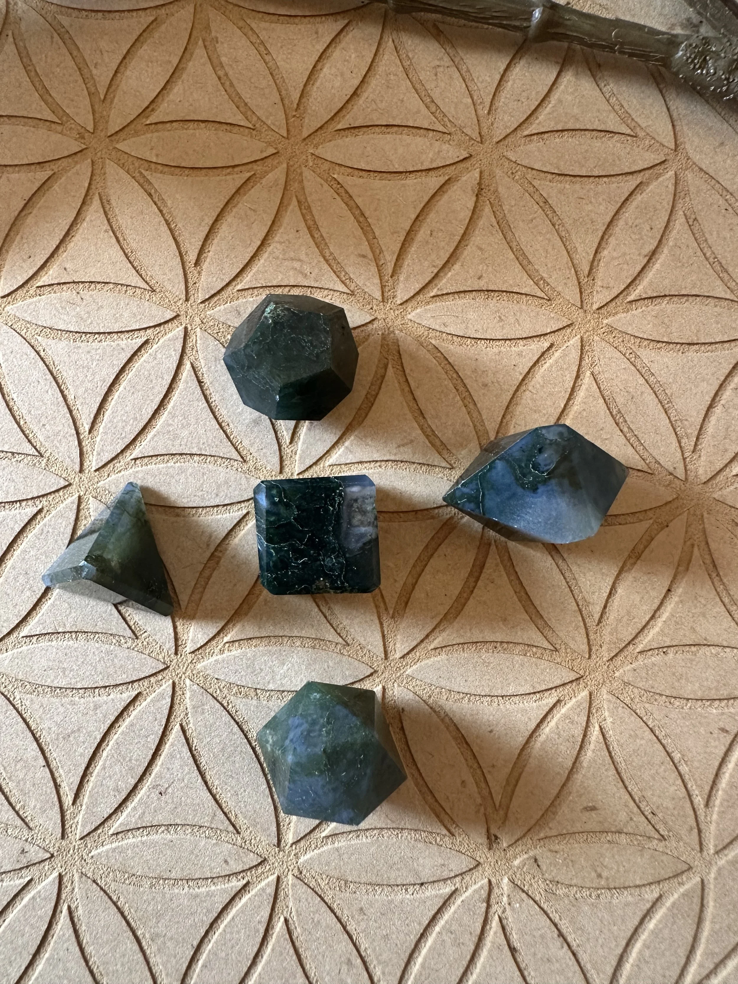 Platonic solids Set - Moss Agate