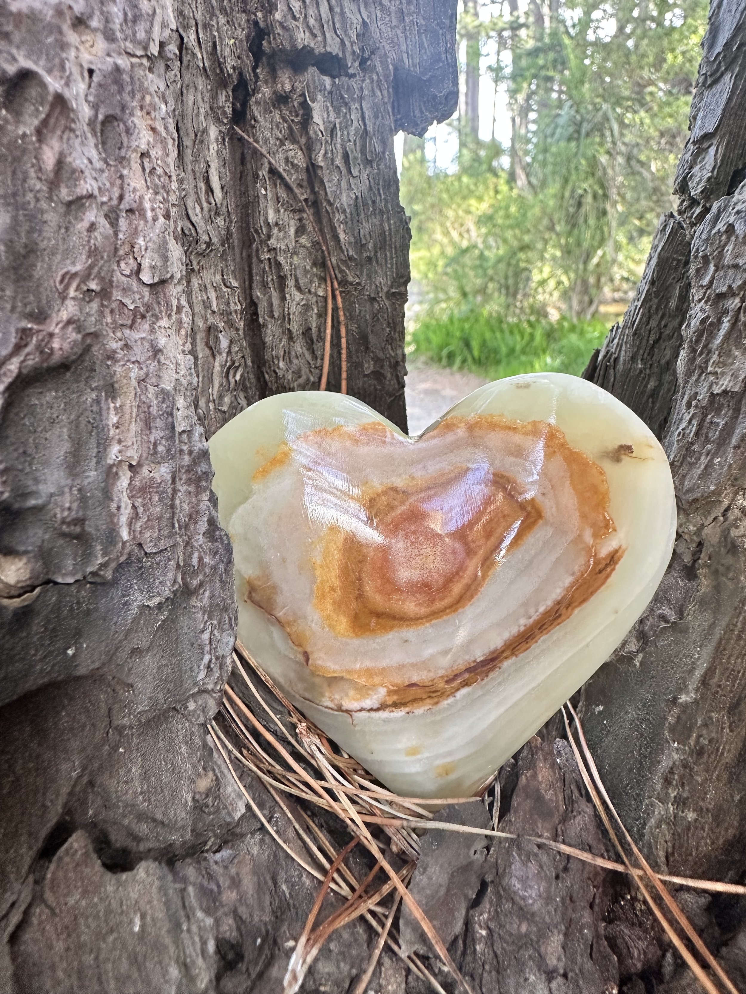 Green Calcite with Aragonite - Medium Heart
