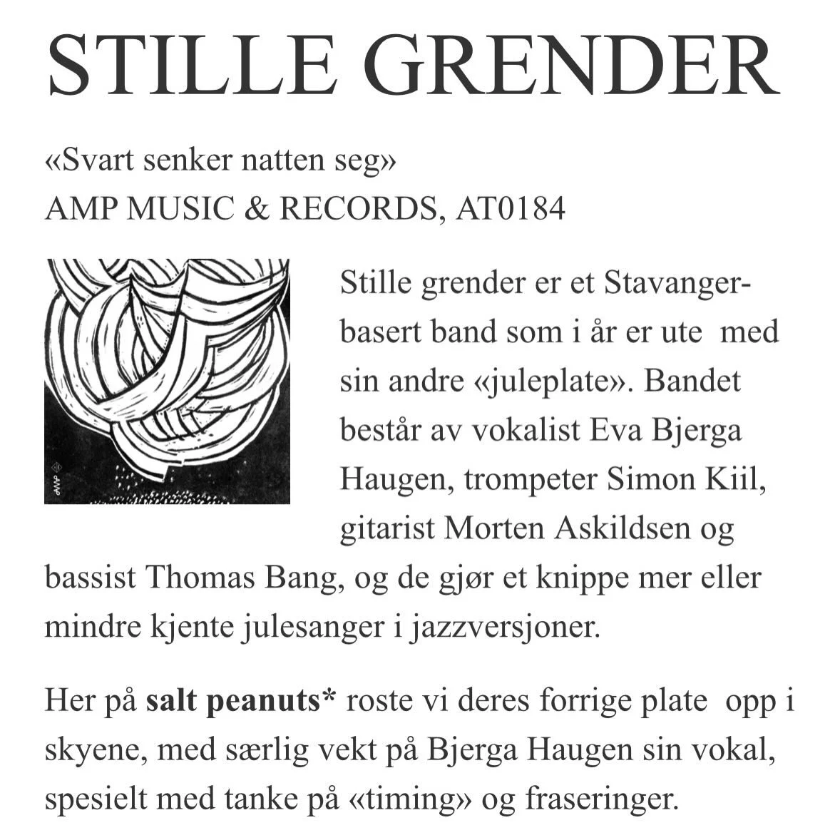 &Aring;h, for en finfin f&oslash;rjulsgave fra Jan Granlie (@granliej) i selveste Salt Peanuts! ⭐️⭐️⭐️ Jazz og jul daler ned i skjul! Eller noe deromkring. Stas er det, i hvert fall!

#svartsenkernattenseg #stillegrender #julejazz #julenissenfinnes #