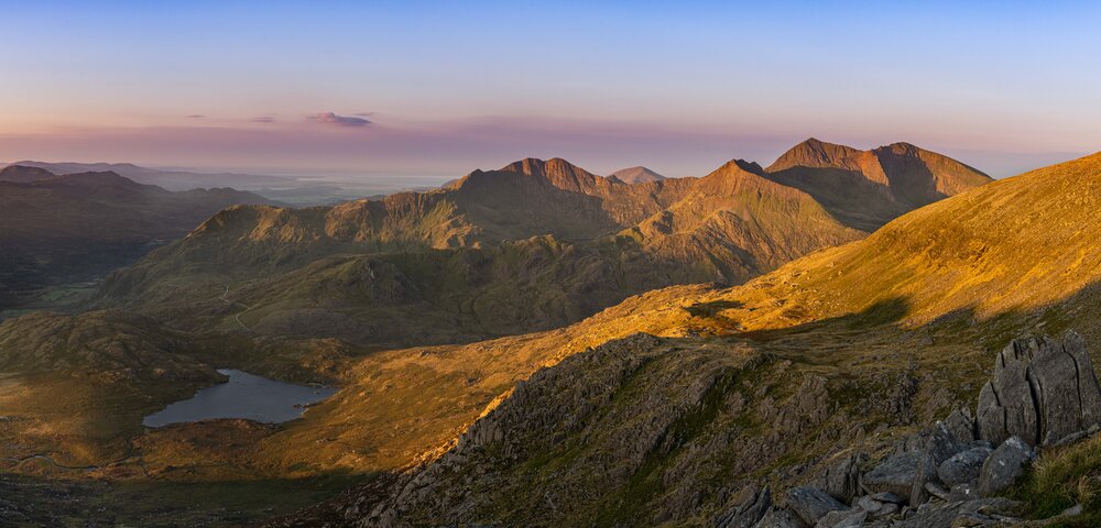 A 7 shot pano of the Snowdon Massif. Cropped to fit the whole image on page.