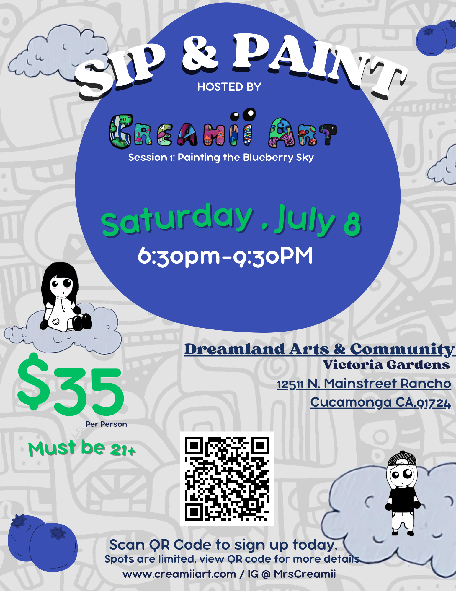 Sip and Paint Hosted by Creamii Art | Session 1 |  Painting the Blueberry Sky