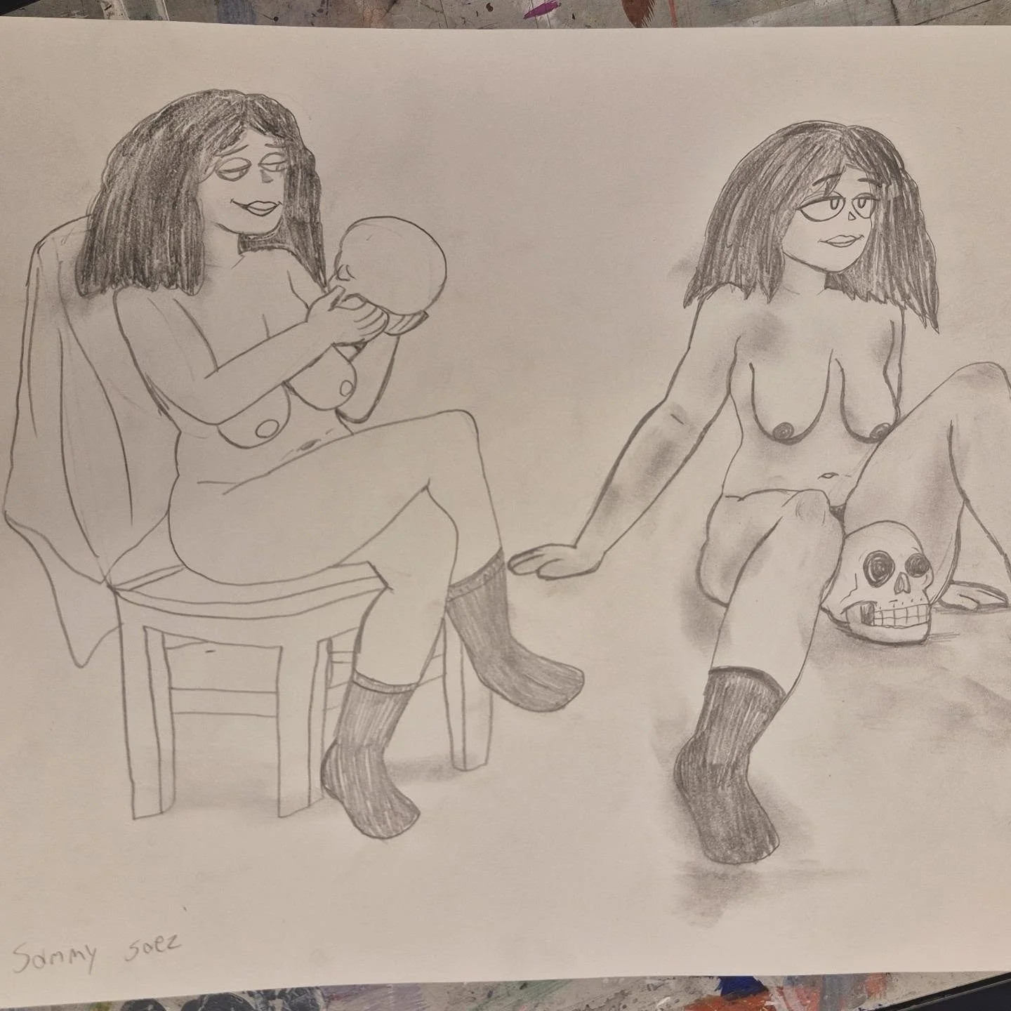Channeling my inner necromancer....💀🧙🏾&zwj;♂️
My time posing for the students over at WLAC.
I adore the first illustration of me. It made me think of Family Guy or Rick &amp; Morty.

Life Modeling really has opened new doors for me. I have tons of