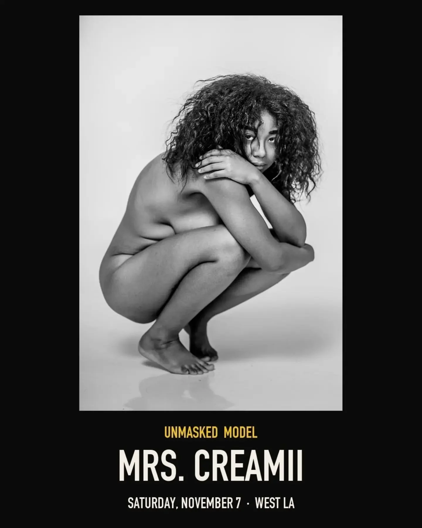 Hey loves,I'm modeling at UNMASKED, Nude Art LA's show on Saturday, November 7 in West LA. Art on every wall, live performance, a figure-drawing studio and a costume contest, all in one night.✨️

Use my code MRSCREAMII for 10% off tickets. Link in my