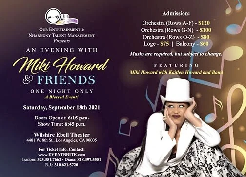 An evening with Miki Howard &amp; friends, ONE NIGHT ONLY Featuring "The Cherrelle" Tony Walk  and Comedian Host Louis Dix