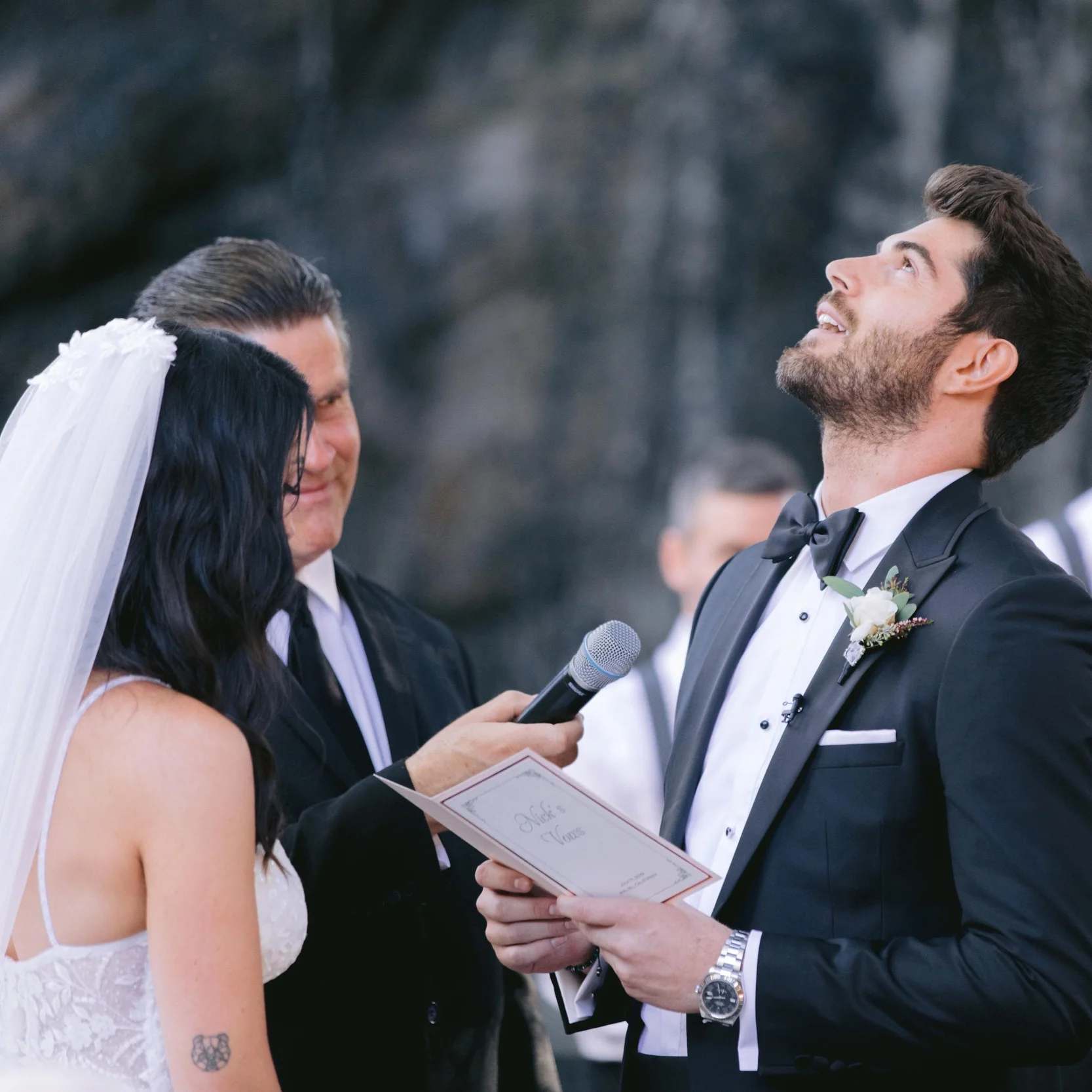 Nick choking up during his vows.