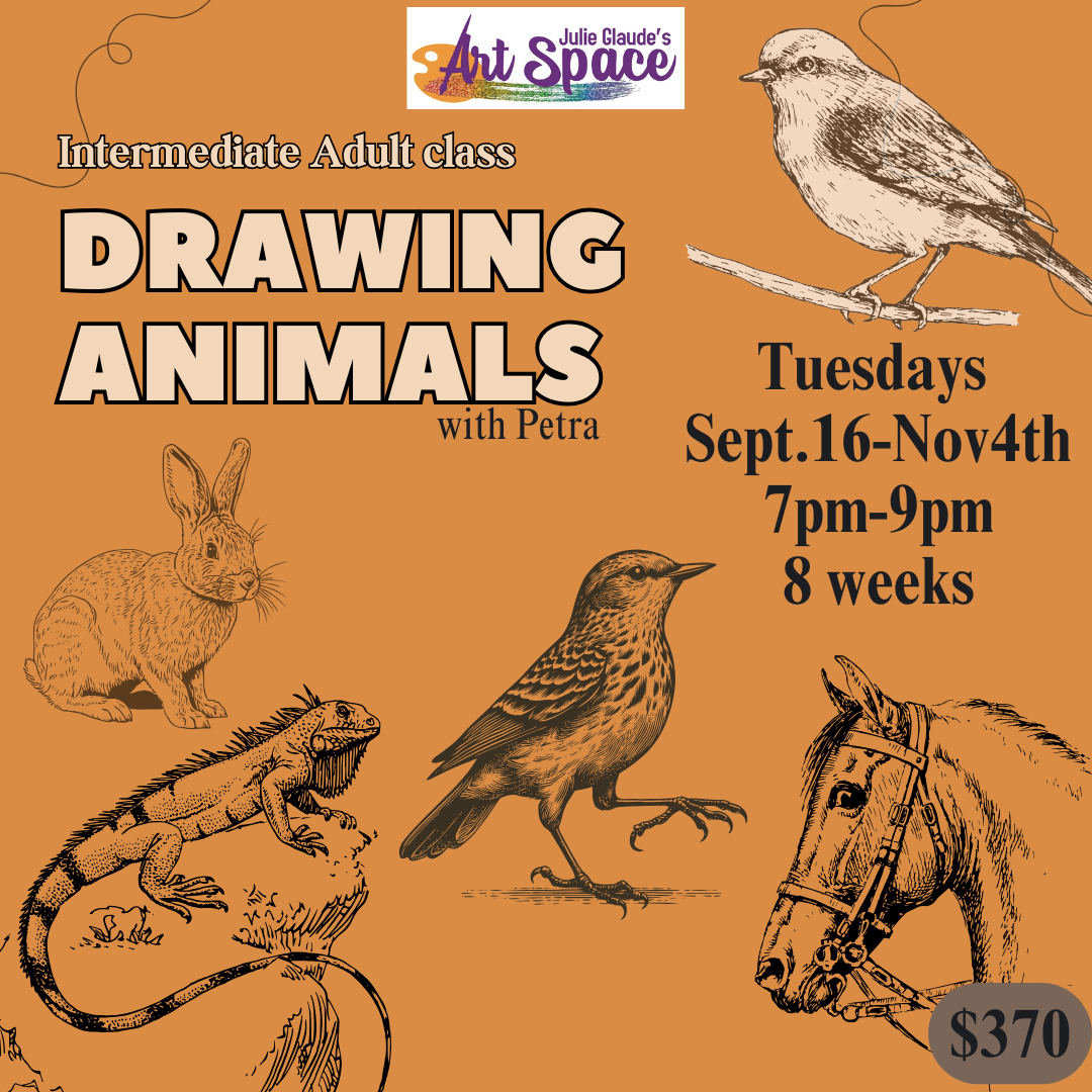 Drawing Animals for intermediates- Tuesday Sept.16-Nov.4th 7pm-9pm (8 weeks)