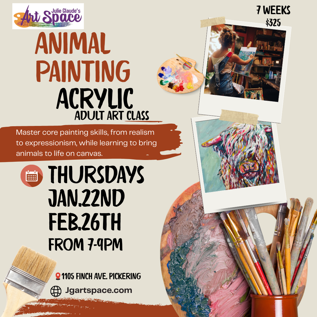 Adult Animal Acrylic Class- Thursdays January 22nd- Feb. 26th 1pm-3pm (7 weeks)