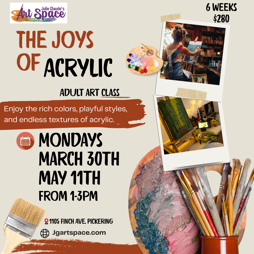 Adult  Acrylic Class- Monday March 30th- May 11th 1pm-3pm (6 weeks)