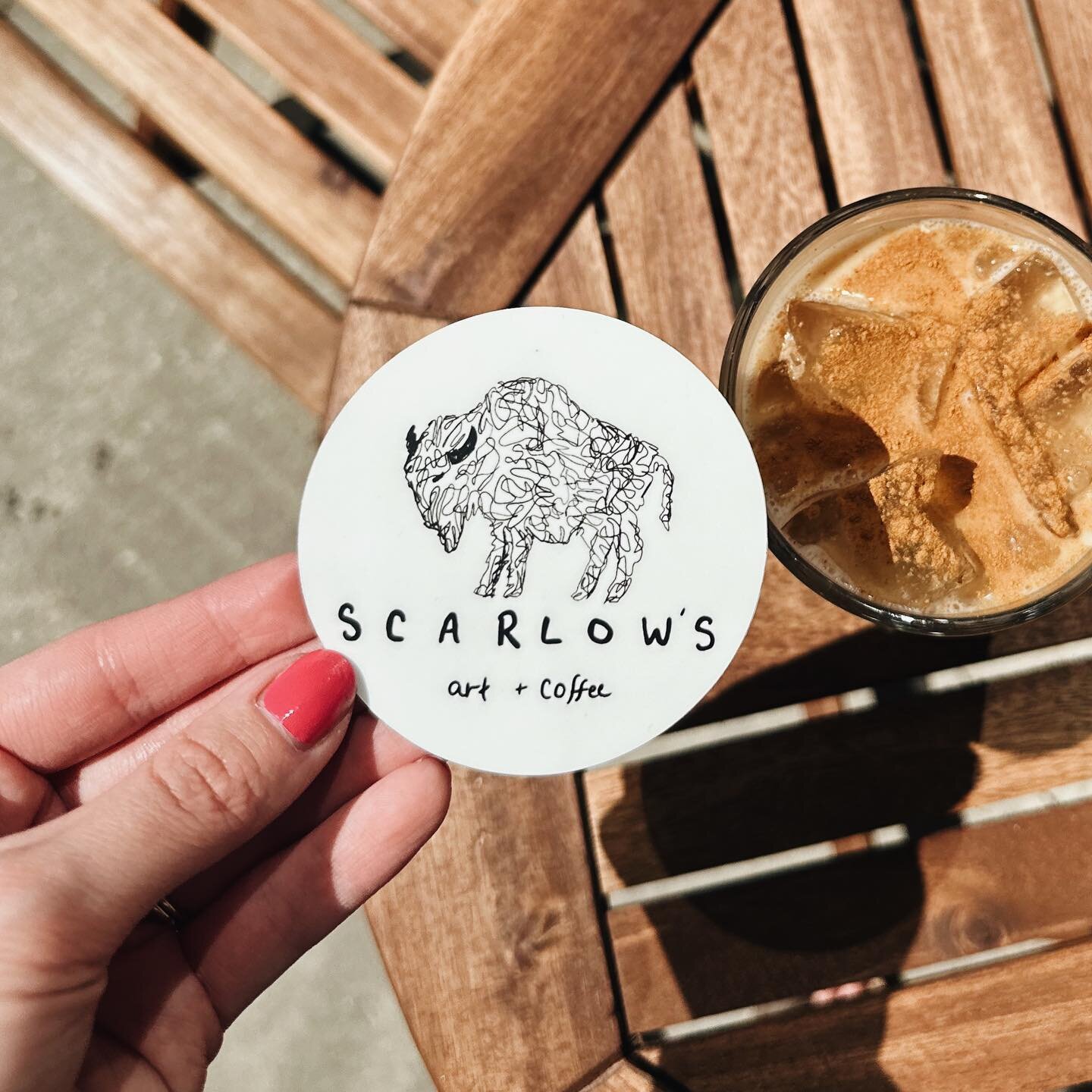 Check out the sticker for May! You might have seen this design on our limited edition Scarlow&rsquo;s tote bags.😉 Only available on Tuesdays with every $10 purchase! 
.
.
.
#buffaloart #stickerart #scarlowsartandcoffee #casperwyoming