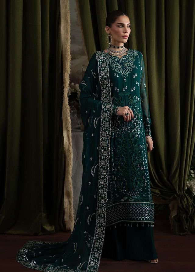 Pakistani Embroidered Chiffon Unstitched 4 Piece Suit NU25ELU NEL-77-Nur-50 - Luxury Collection - Luxury Collection | Latest Pakistani Punjabi Suits Salwar Kameez Designer Wear