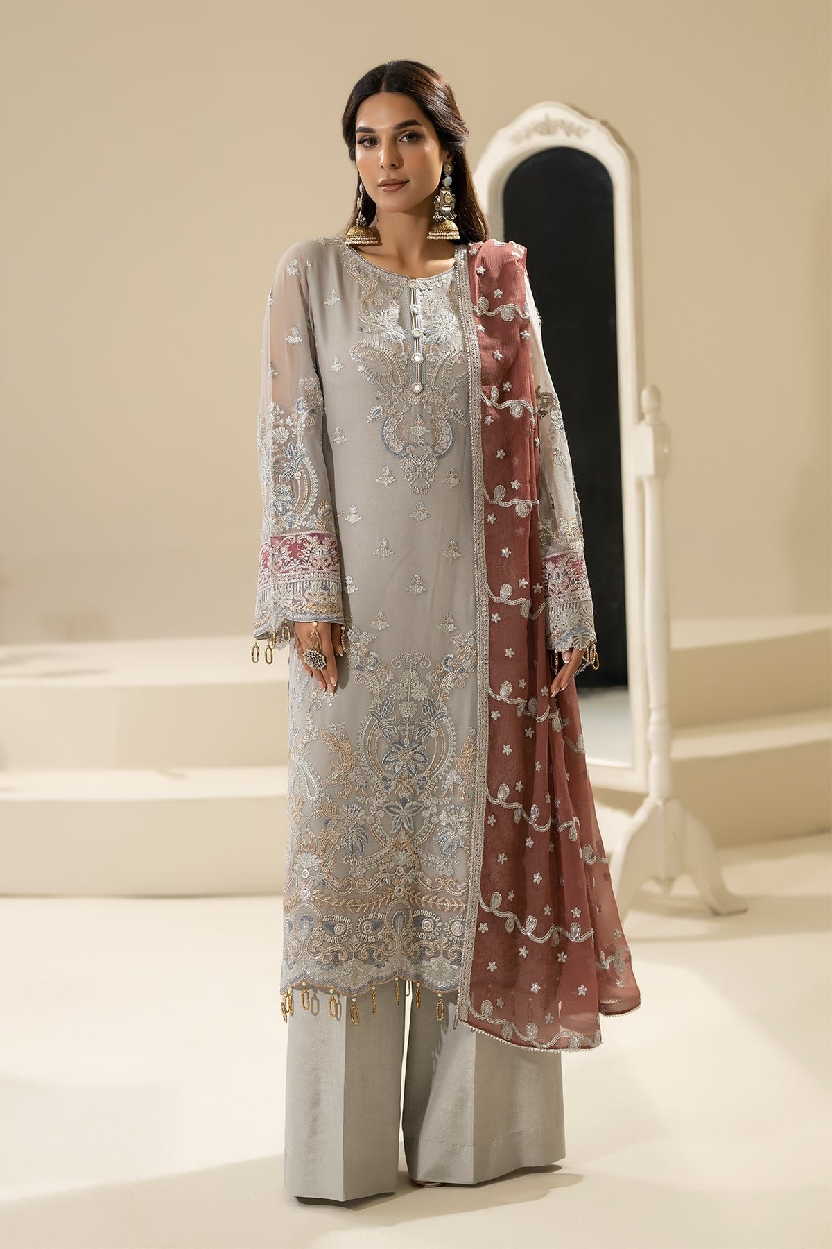 Pakistani Embroidered Chiffon Unstitched 3-Piece M-85 MEHZA | Latest Pakistani Salwar Kameez Punjabi Suits Designer Wear