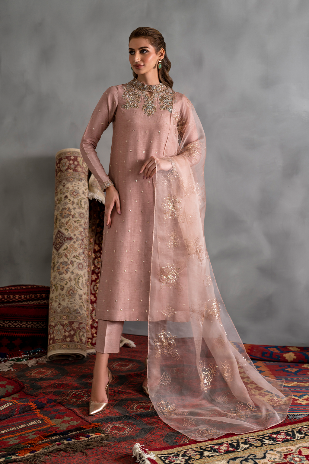 Pakistani IRS-15 Raw Silk Suit with Organza Dupatta Izn-89 | Latest Pakistani Salwar Kameez Punjabi Suit Designer Wear.