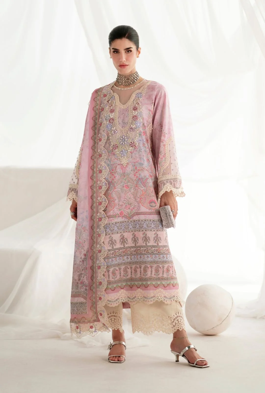 Pakistani Embroidered Unstitched 3-piece silk Suit SERENYA_AJR-47 | Latest Pakistani Punjabi Suits Salwar Kameez Designer Wear.