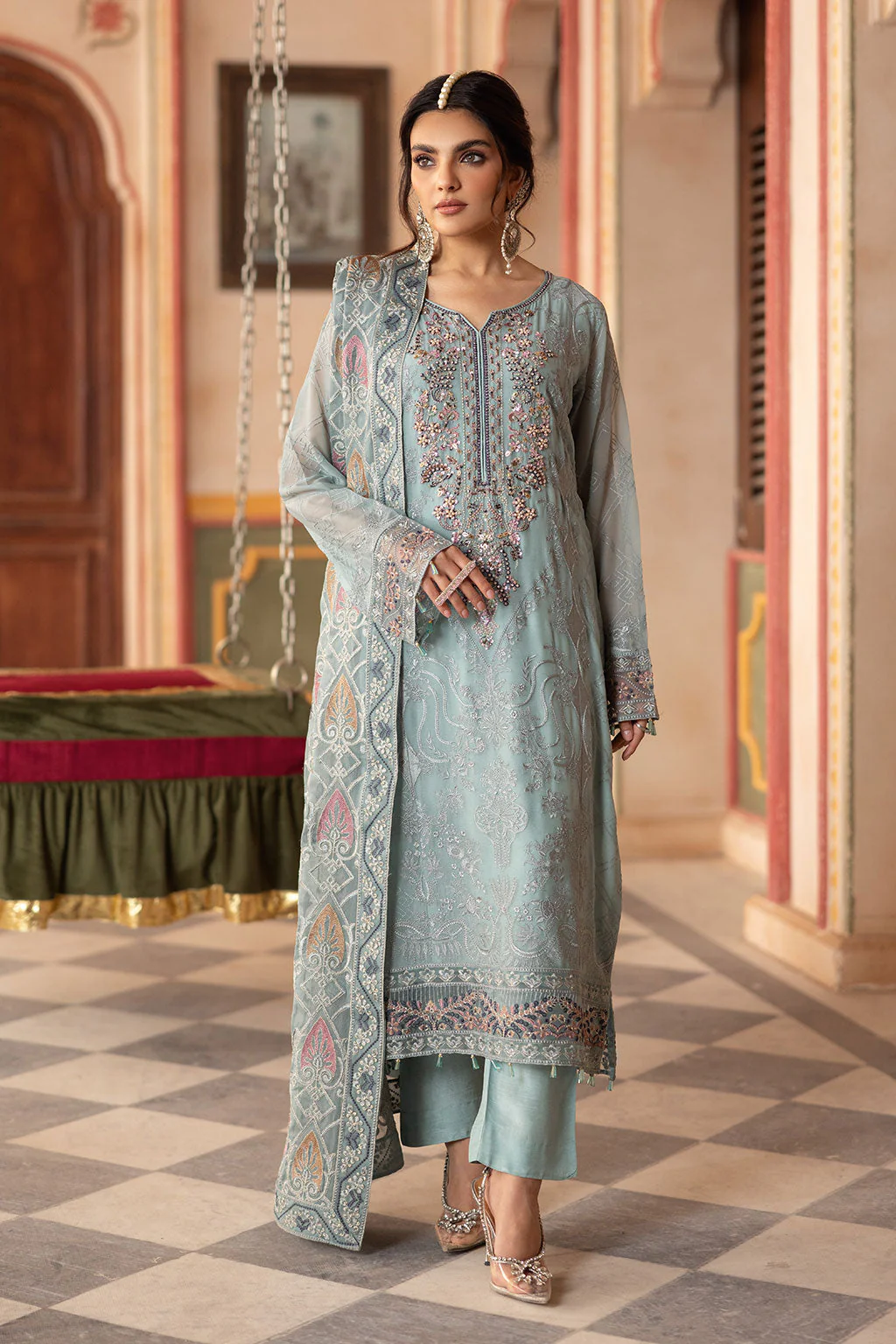 Pakistani Embroidered Chiffon Unstitched 3 Piece T-302 | Latest Pakistani Salwar Kameez Punjabi Suit Designer Wear.