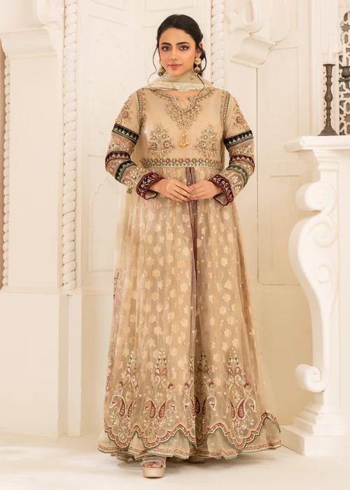 Pakistani Embroidered 3 Piece Suit ANARKALI - US-607 - OFF WHITE - | Latest Pakistani Punjabi Suit Salwar Kameez Designer Wear.