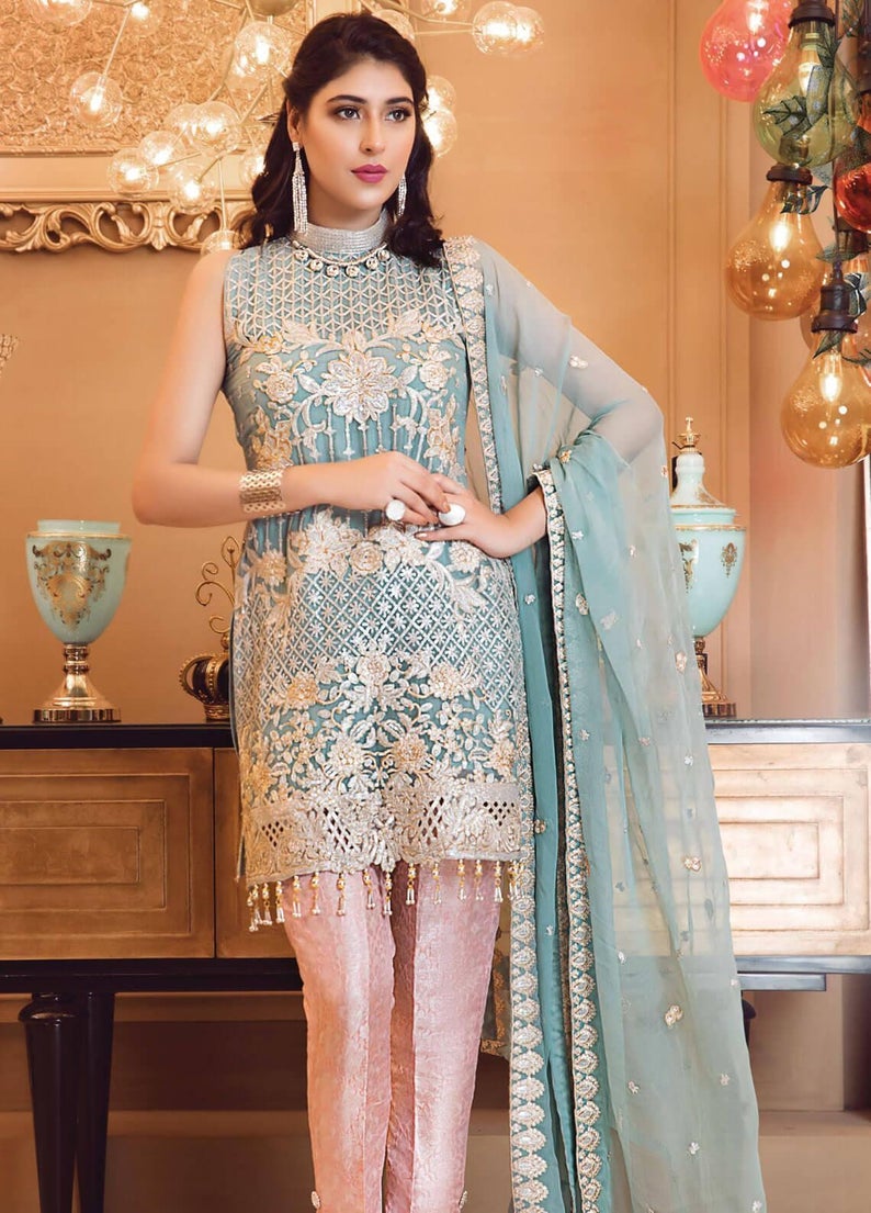 3pc Set Unstitched Salwar Kameez Synthetic Designer Punjabi Suit Indian Pakistan 