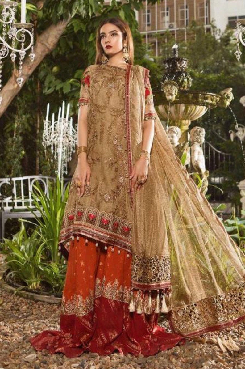 Maria b lawn design  Embroidered stitched  salwar kameez summer clearance £25 