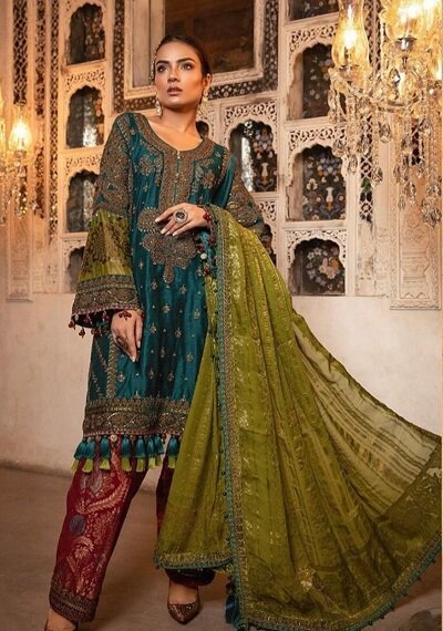 Buy Traditional Wear Sky Blue Embroidery Work Georgette Pakistani Suit  Online From Surat Wholesale Shop.