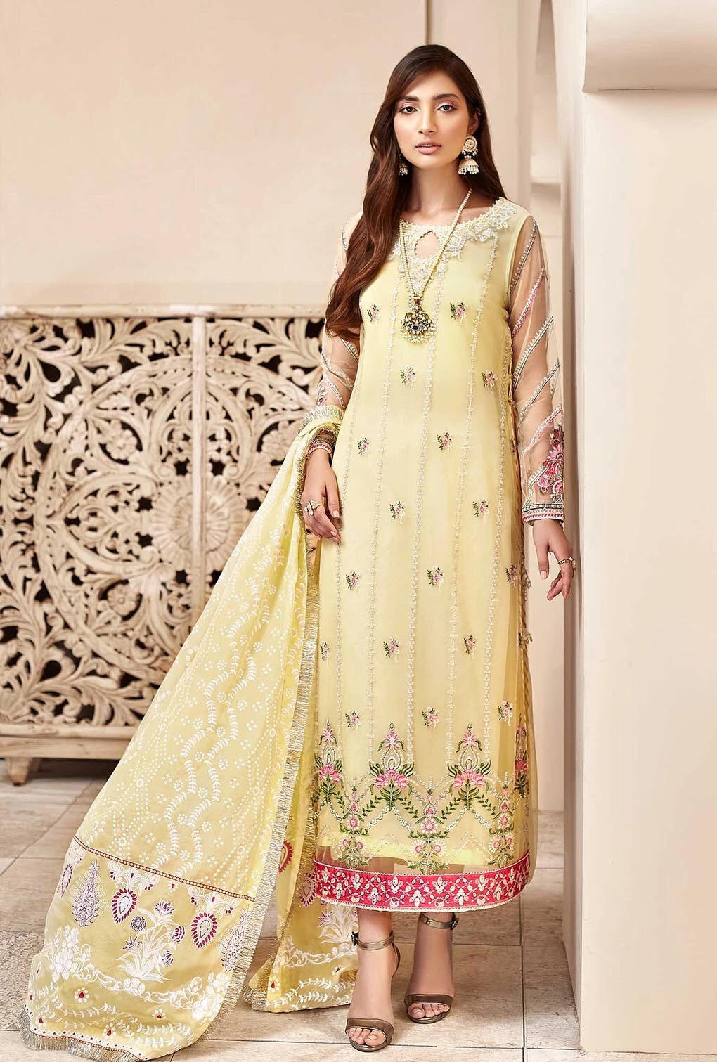 Embroidered Chiffon 3 Piece Unstitched Suit AJRNC-D01- 23-Party Wear –  Polawn