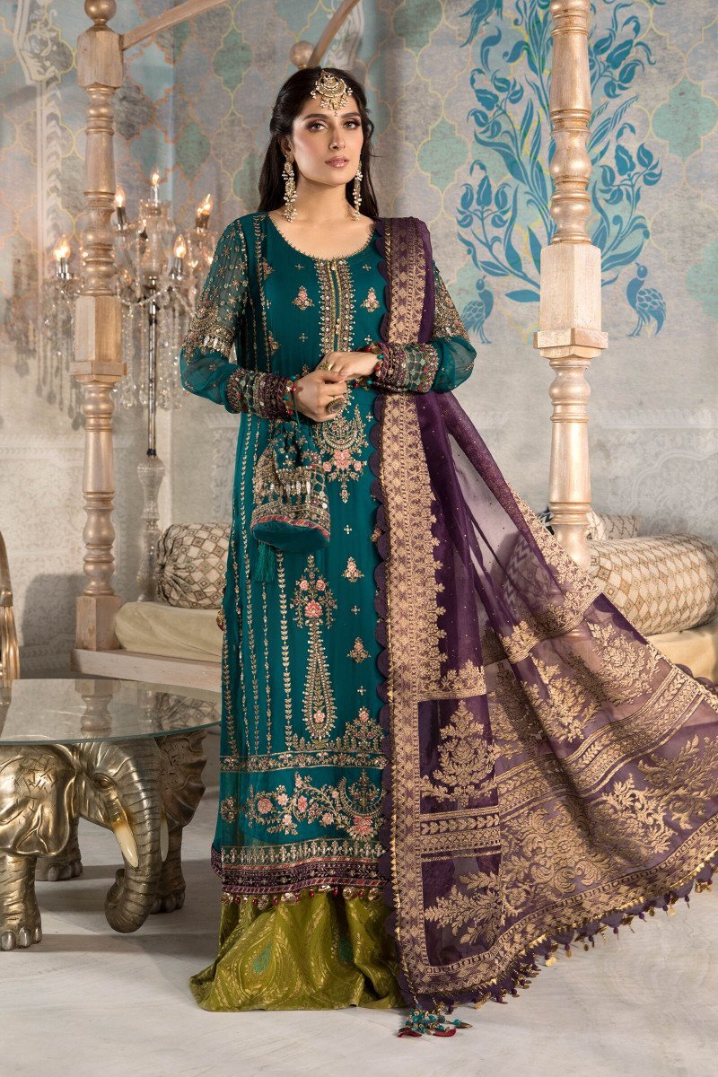Maria B Teal blue, Olive Green and Purple (BD-2202) Stitched | Pakistani Salwar Kameez Punjabi Suits Designer Wear