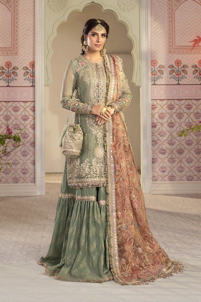 Maria B Stitched MBROIDERED - Pistachio Green and Salmon pink (BD-2205) | Pakistani Garara Punjabi Suits Designer Wear