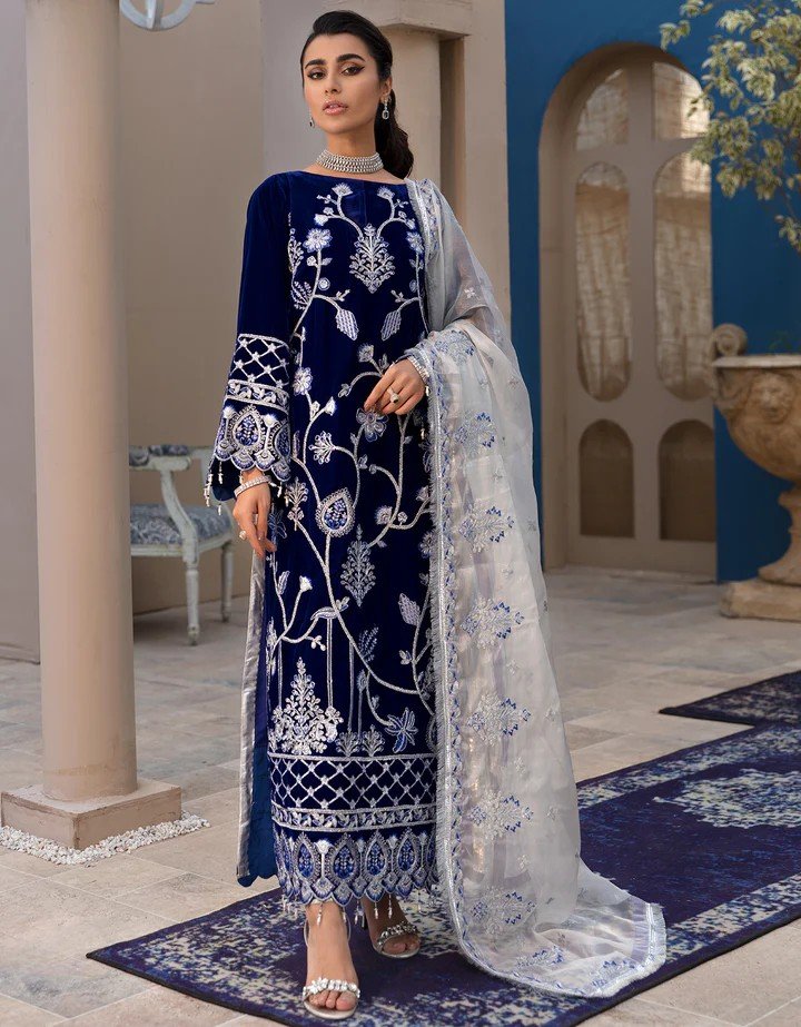 maharoon VELVET Pakistani Bridal Dress, Deep
