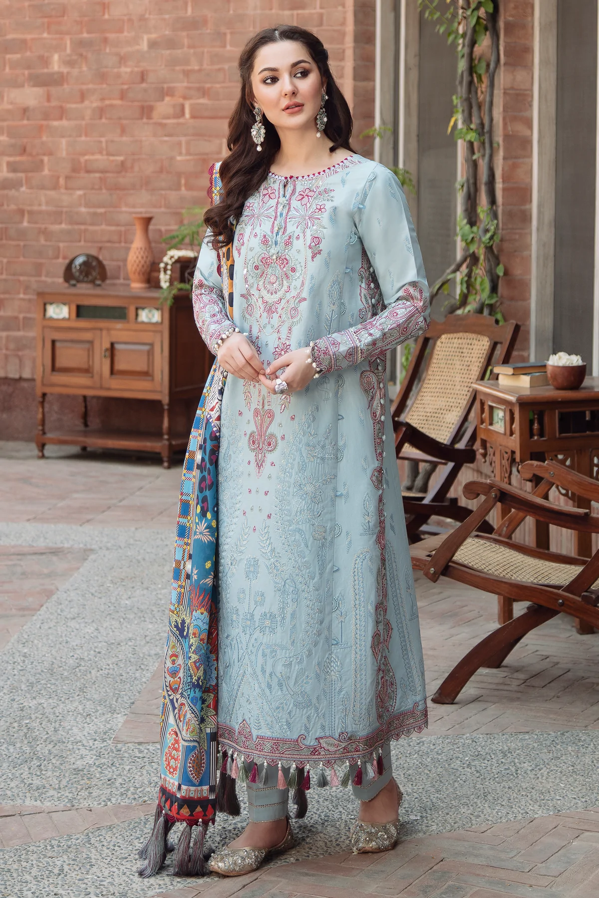 Pakistani Casual Stitched Shalwar Kameez  Embroided Lawn Suit & Chiffon Dupata/6 