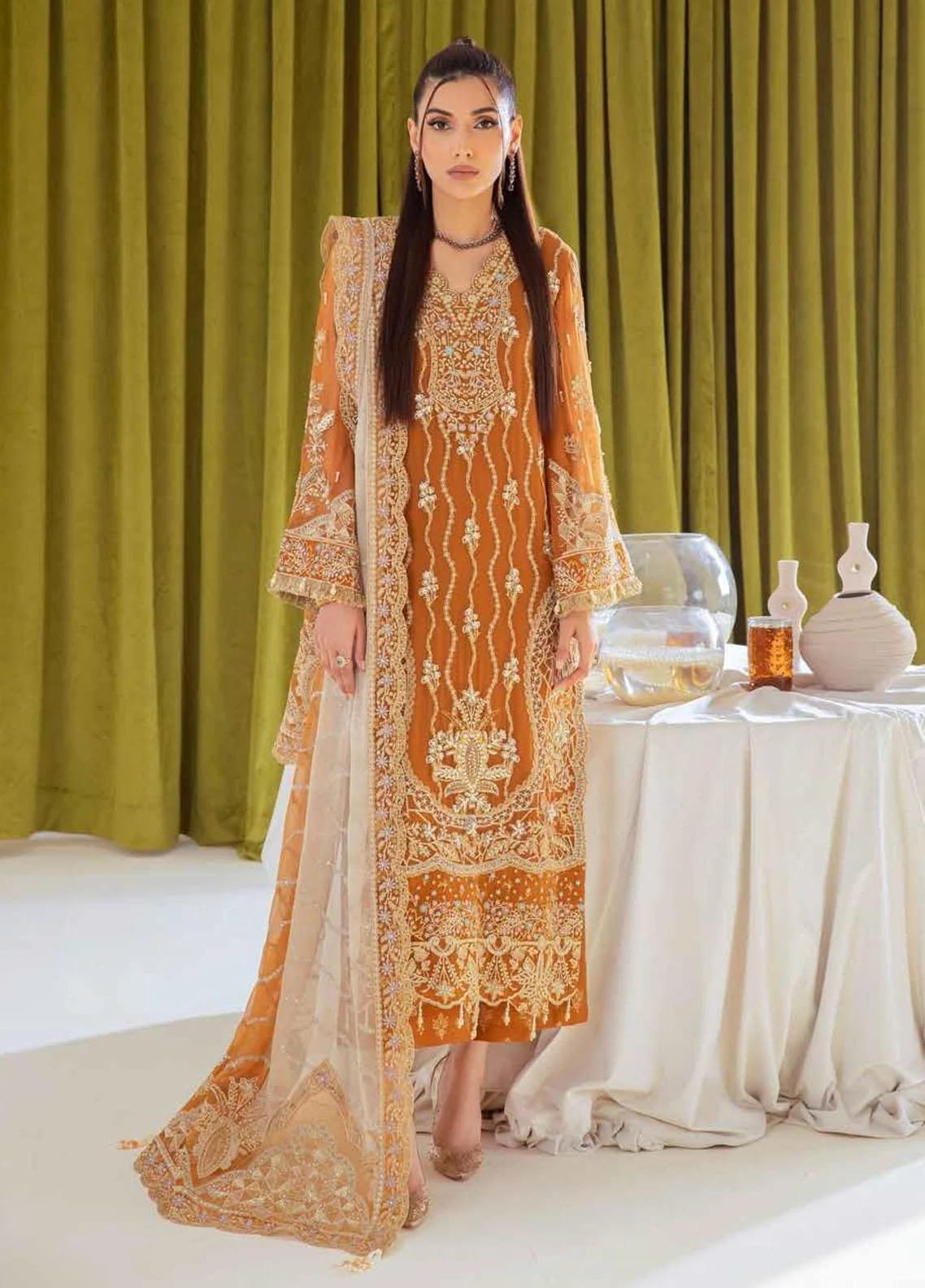NUR 31 Embroidered Chiffon Suits stitched 3 Piece NEL- 11 - Luxury Collection | Latest Pakistani Punjabi Suits Salwar Kameez Designer Wear