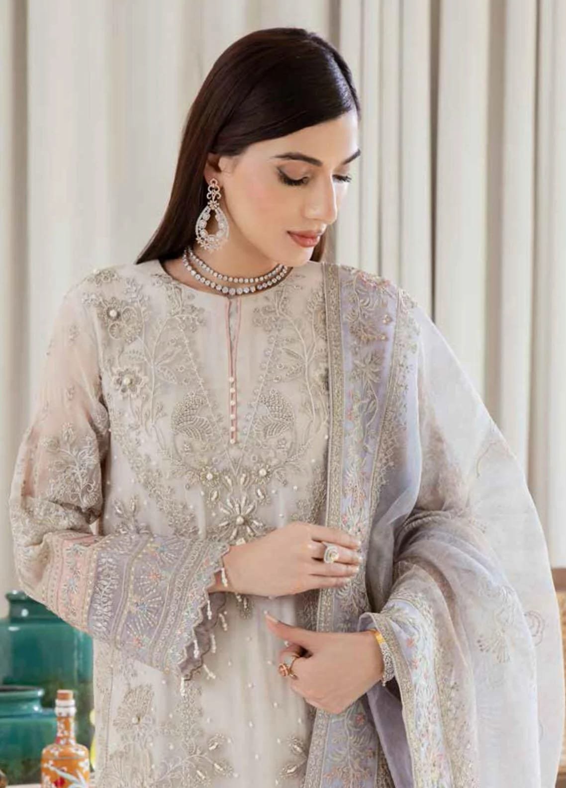 NUR 30 Embroidered Chiffon Suits stitched 3 Piece NEL- 10 - Luxury Collection | Latest Pakistani Punjabi Suits Salwar Kameez Designer Wear