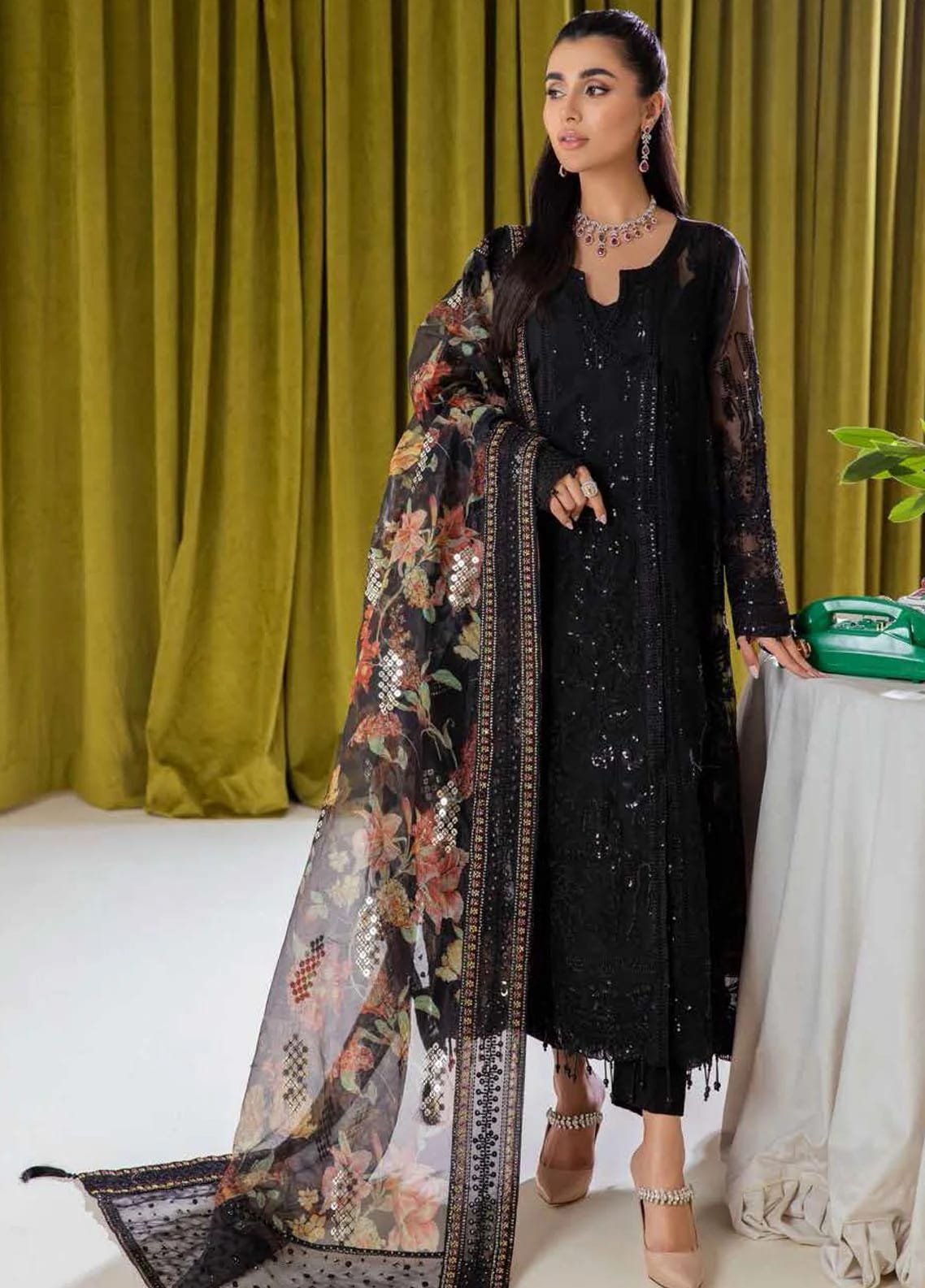 NUR 29 Embroidered Chiffon Suits stitched 3 Piece NEL- 08 - Luxury Collection | Latest Pakistani Punjabi Suits Salwar Kameez Designer Wear