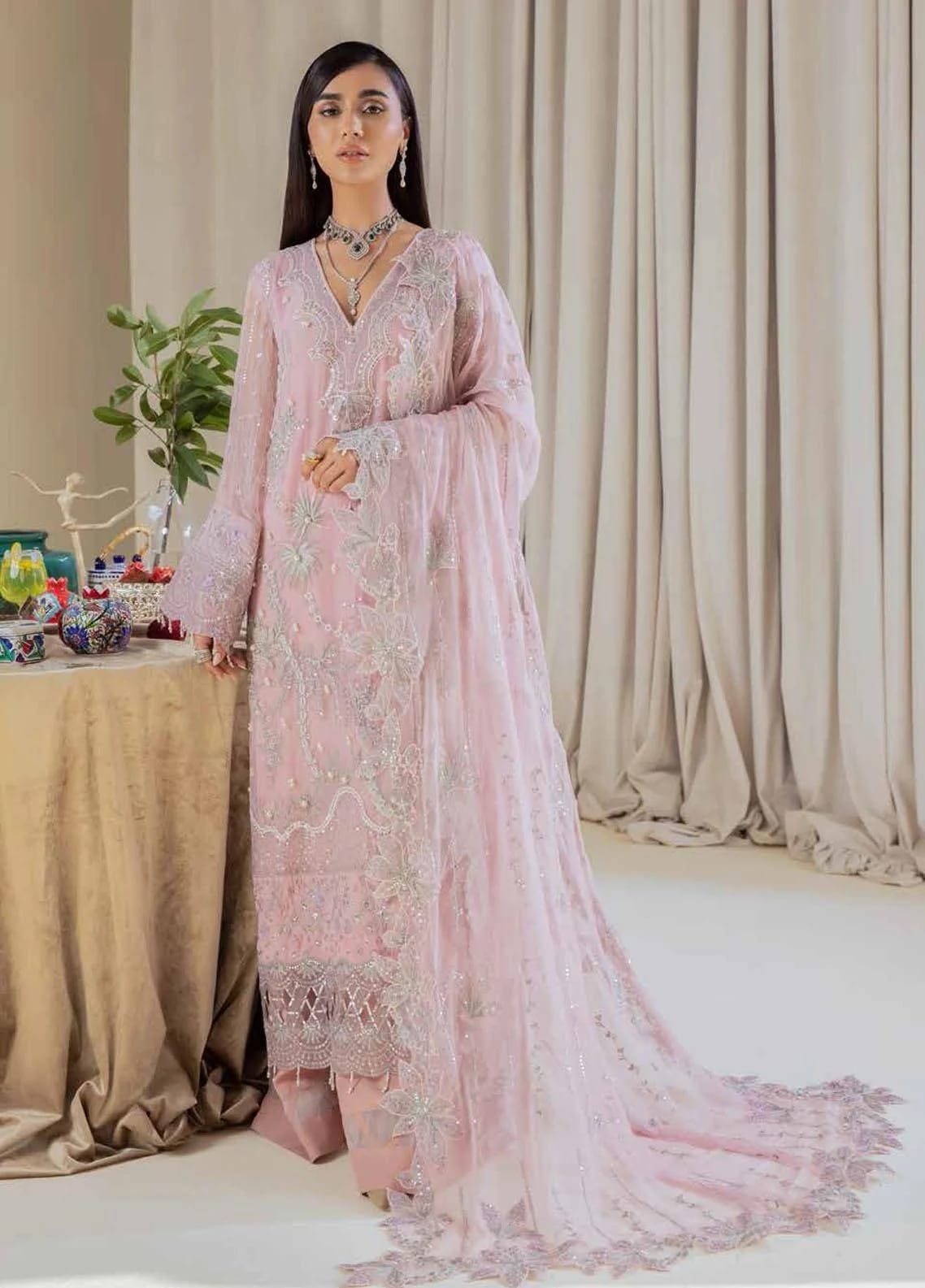 NUR 28 Embroidered Chiffon Suits stitched 3 Piece NEL- 07 - Luxury Collection | Latest Pakistani Punjabi Suits Salwar Kameez Designer Wear