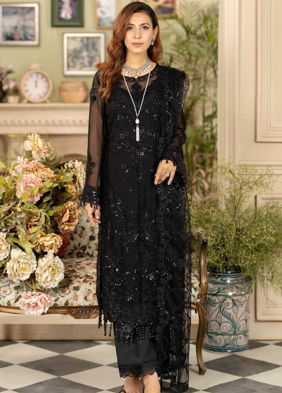 Pakistani Black Dress Party Wear Designer Latest Online – Nameera by Farooq