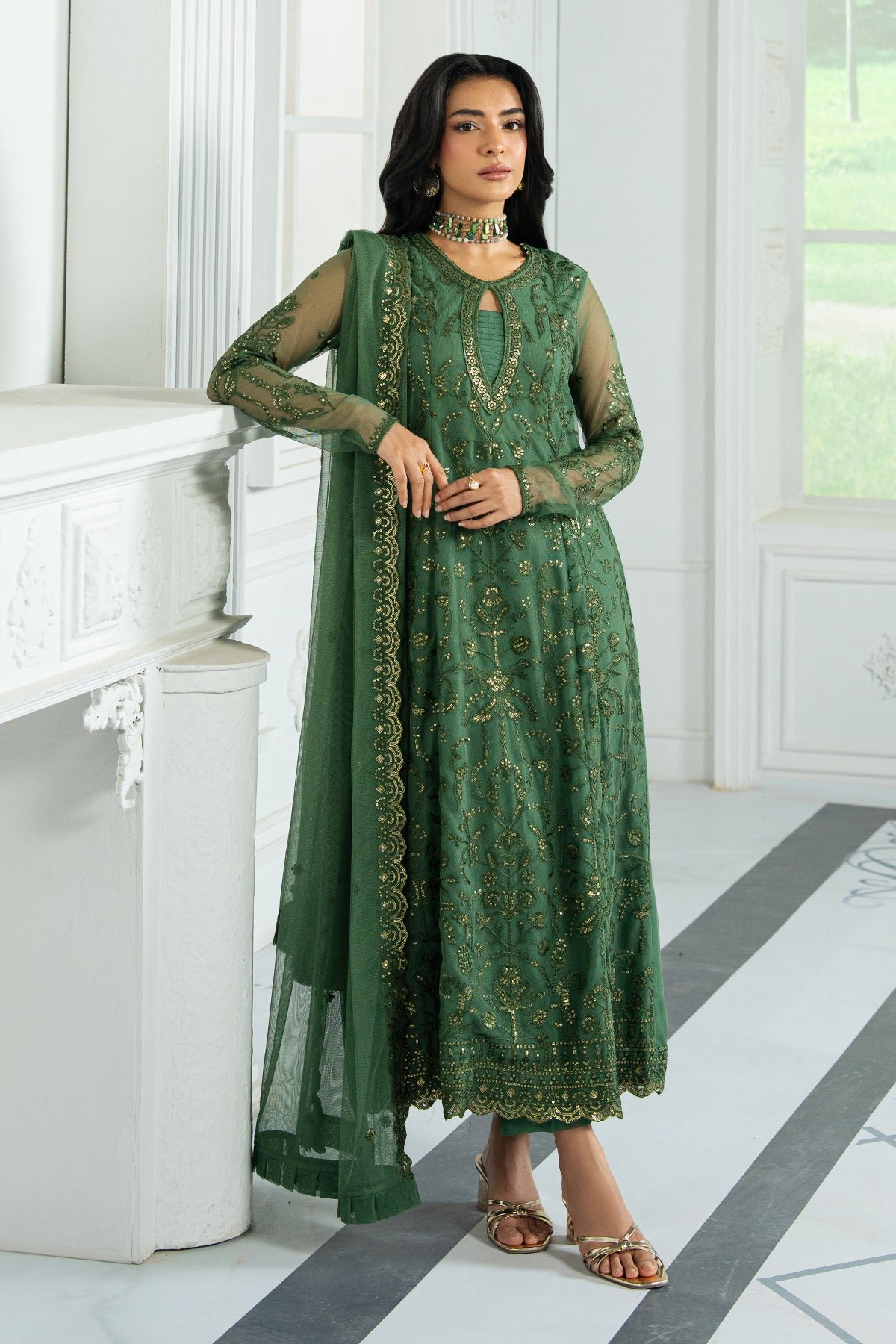 Pakistani Embroidered Net Suit 3Pc Unstitched ZRI-07 ASLAAN Wedding Collection | Pakistani Designers Formal Punjabi Salwar Kameez