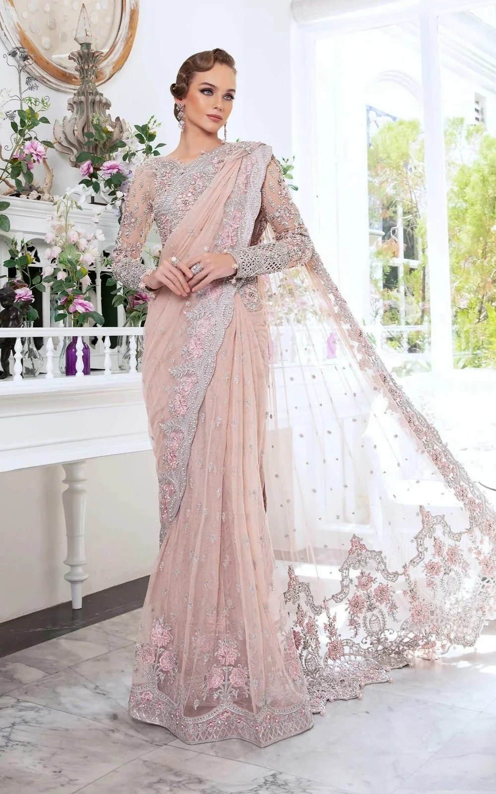 Pakistani Ice Blue Luxury Embroidered Net Walima Dress-Pak-93  Designer Pakistani Salwar Kameez