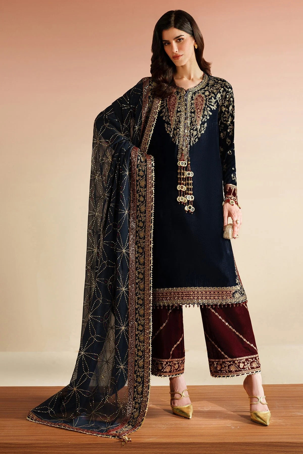 Pakistani 3 Pieces Embroidered Velvet Formal VVF D-7 - Jaz-90 | Latest Pakistani Salwar Kameez Punjabi Suit Designer Wear